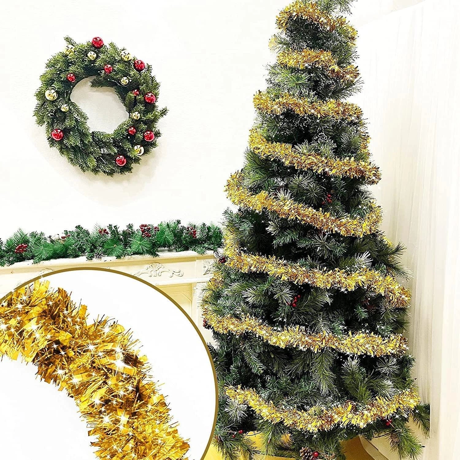 GOLD Thick Chunky Luxury Christmas Tree Tinsel Garland Decoration Xmas Home 2M