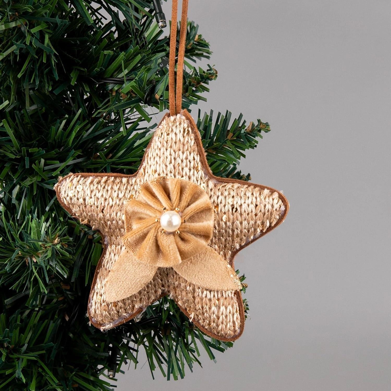 12cm Gold Jute Star Christmas Tree Hanging Ornaments Tree Pendant Decoration