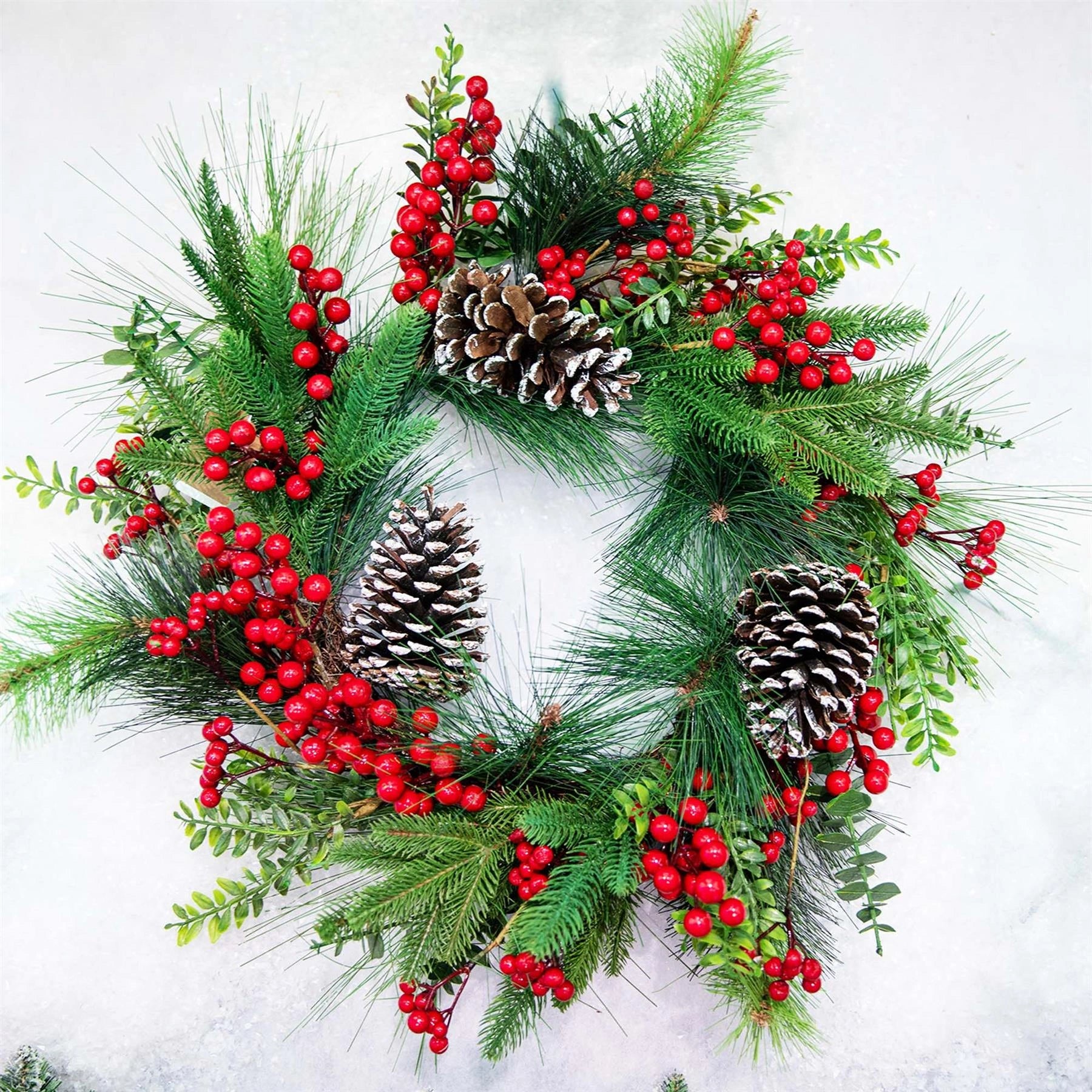 60cm Christmas Wreath Decorated Berry Pine cone Door Wall Xmas Hanging Ornaments