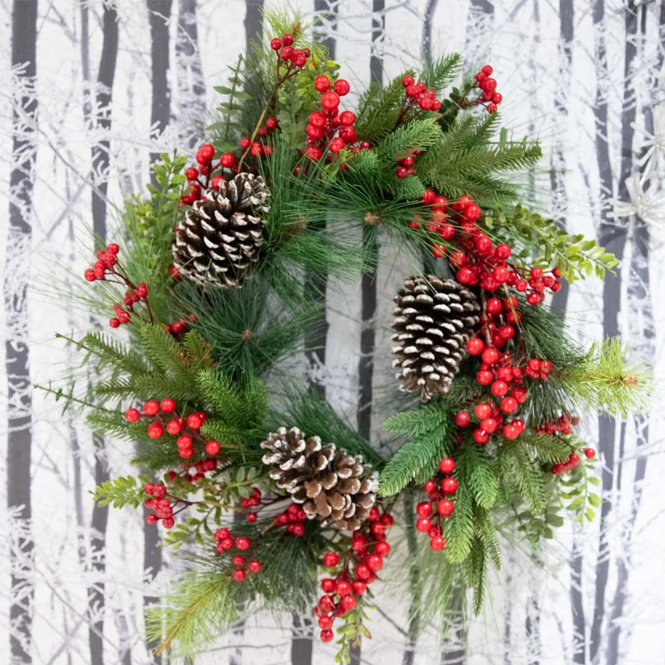 60cm Christmas Wreath Decorated Berry Pine cone Door Wall Xmas Hanging Ornaments
