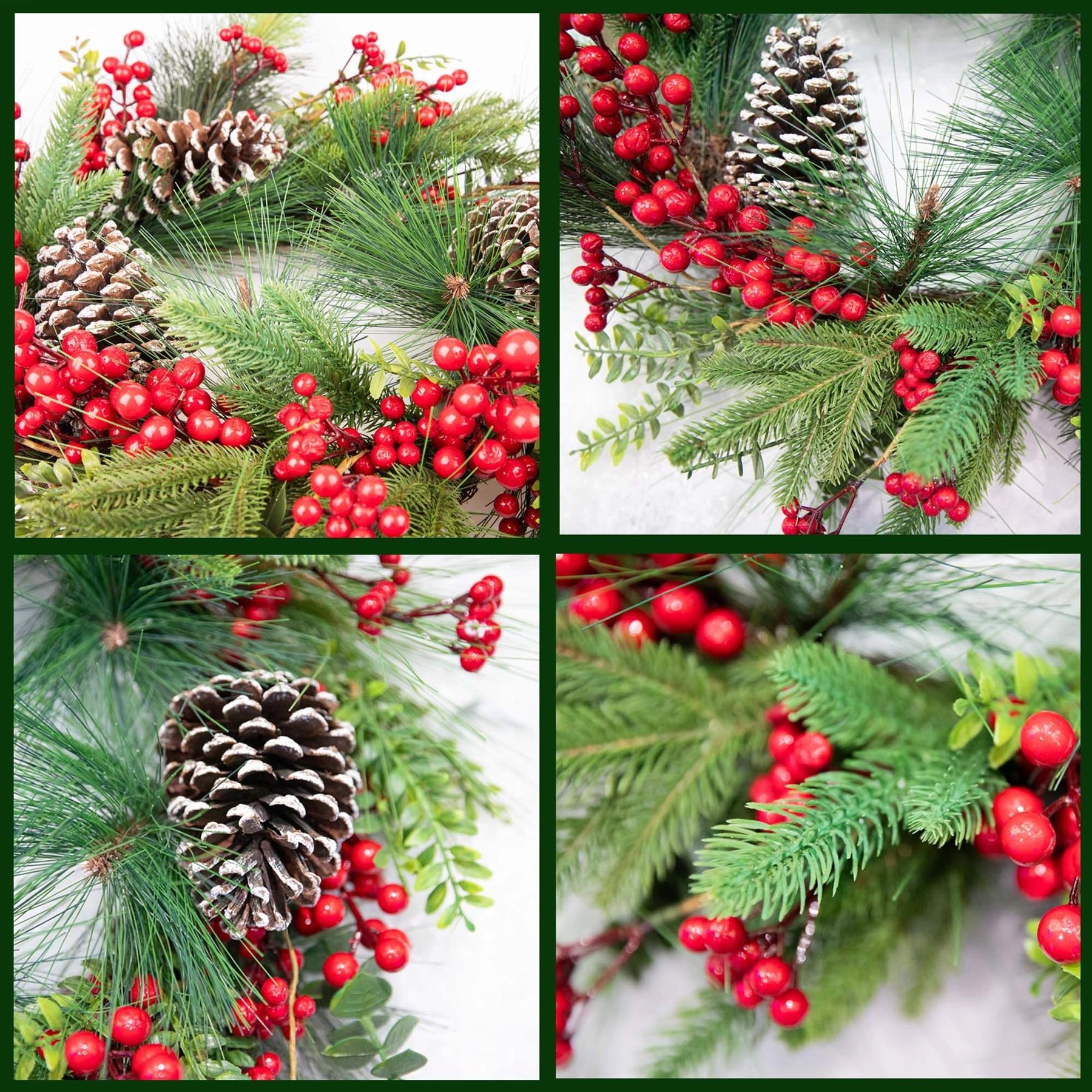60cm Christmas Wreath Decorated Berry Pine cone Door Wall Xmas Hanging Ornaments