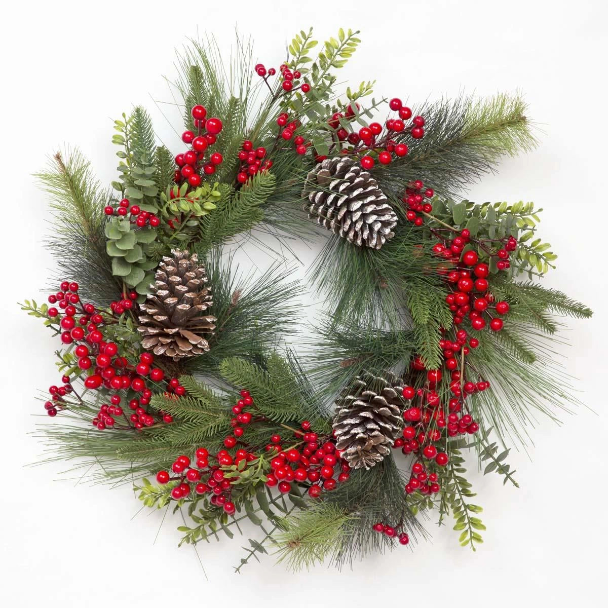 Red Berry & Pine Cone Wreath-60Cm