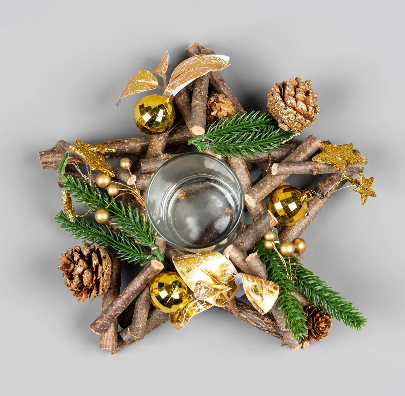 22cm Candle Holder Wooden Twig Star Christmas Tabletop Tealight Xmas Home Decor