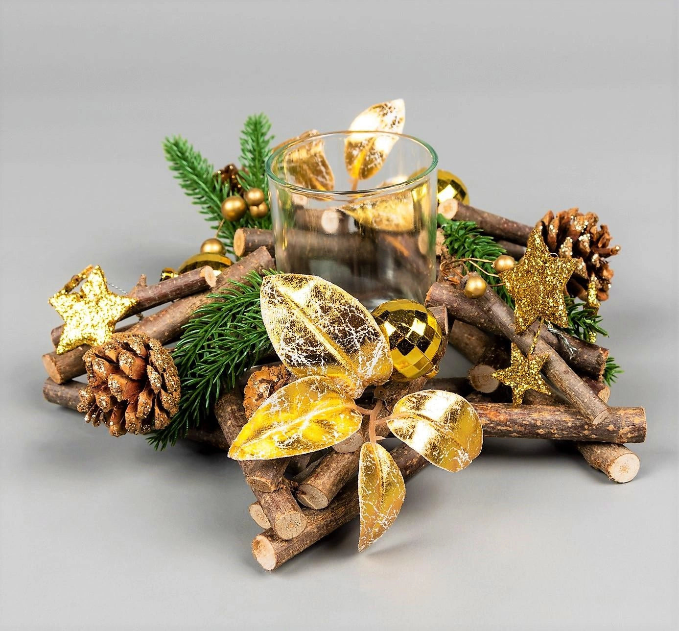 22cm Candle Holder Wooden Twig Star Christmas Tabletop Tealight Xmas Home Decor