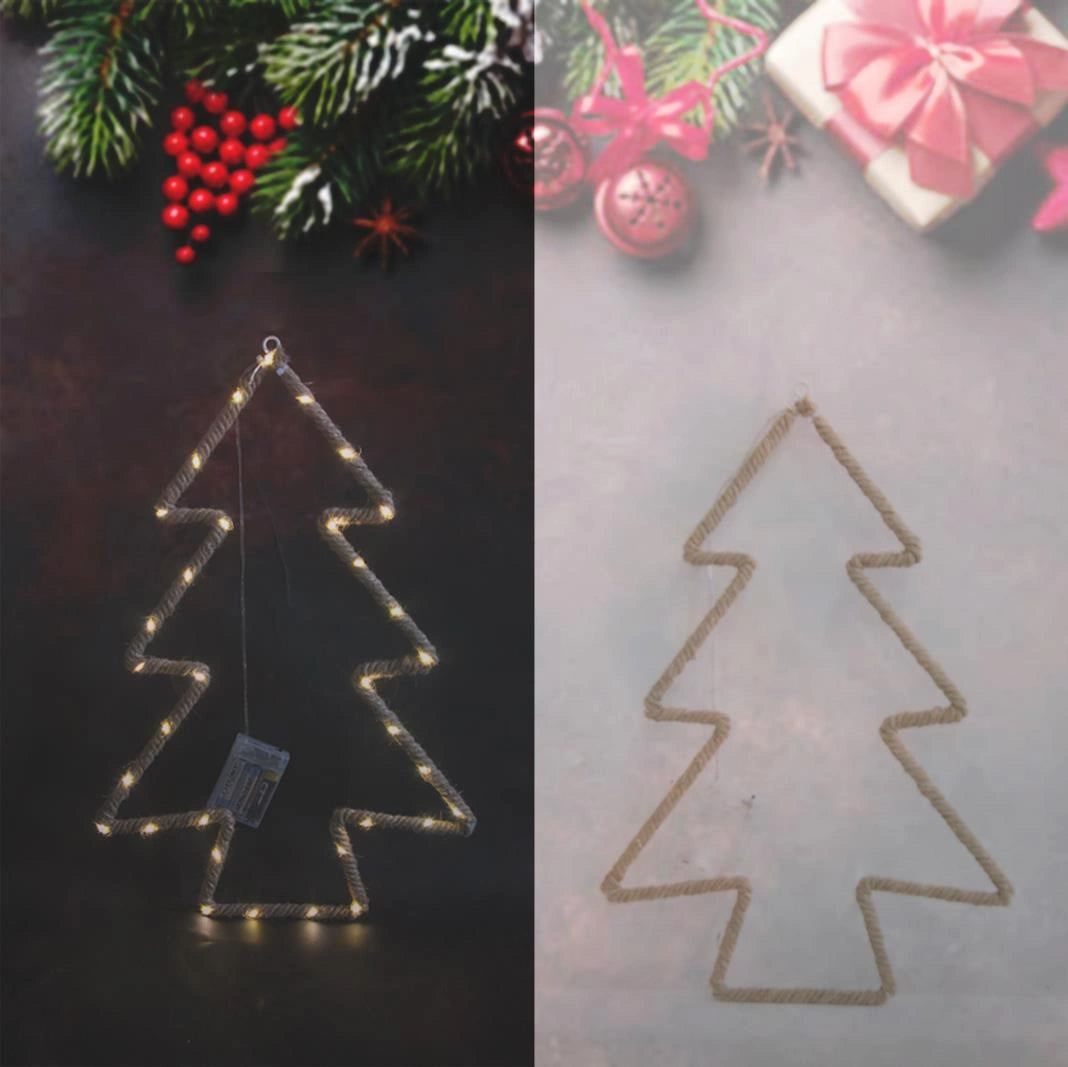 Christmas Silhouette Rope Lights Tree Shape LED Hemp Jute Retro Wall Decorations
