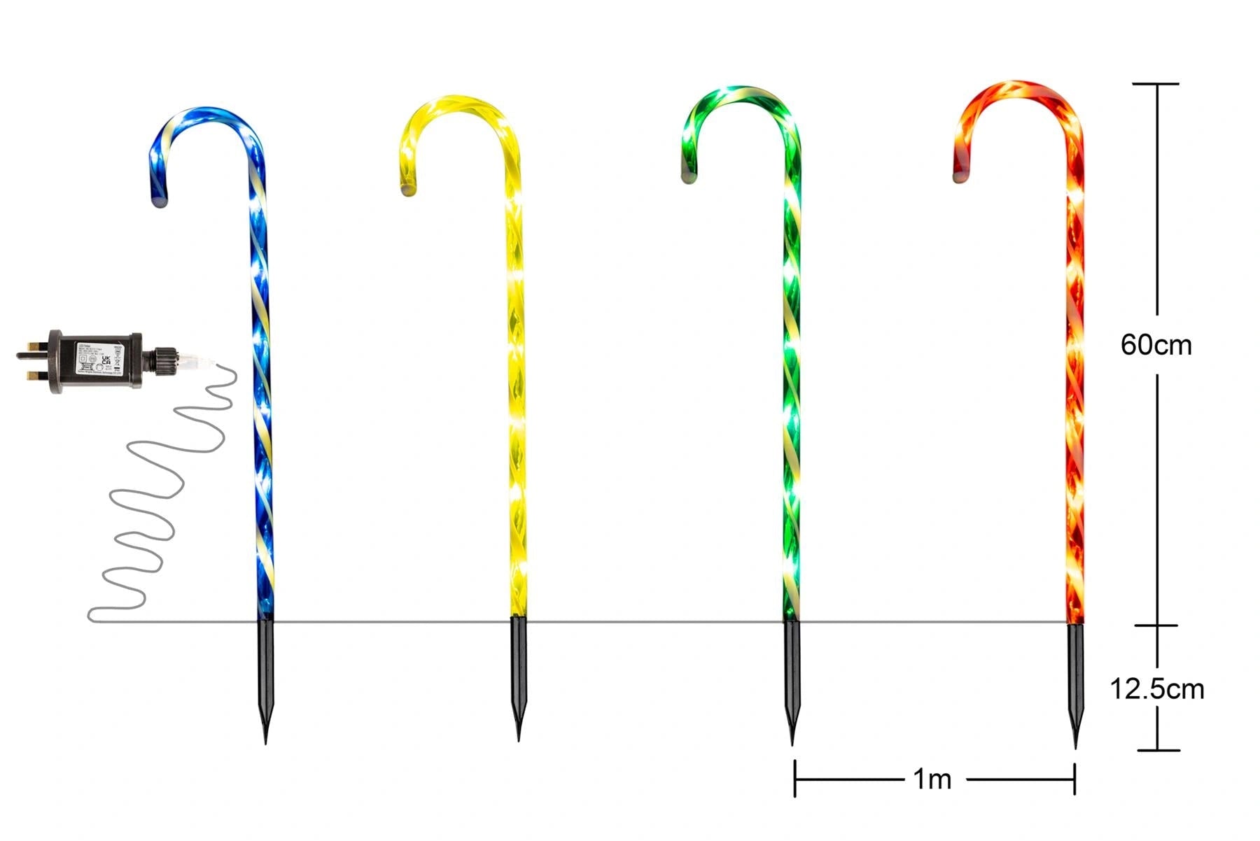 4 Christmas Candy Cane Stakes Lights Garden Pathway Outdoor LED Xmas Decor 72cm