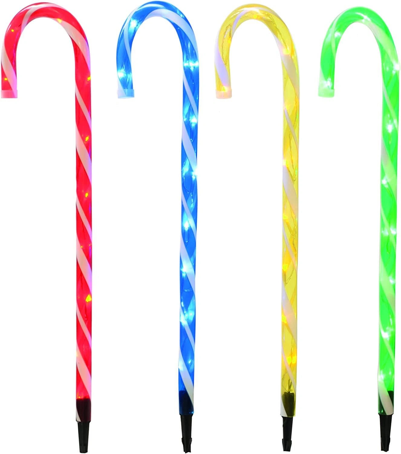 4 Christmas Candy Cane Stakes Lights Garden Pathway Outdoor LED Xmas Decor 72cm