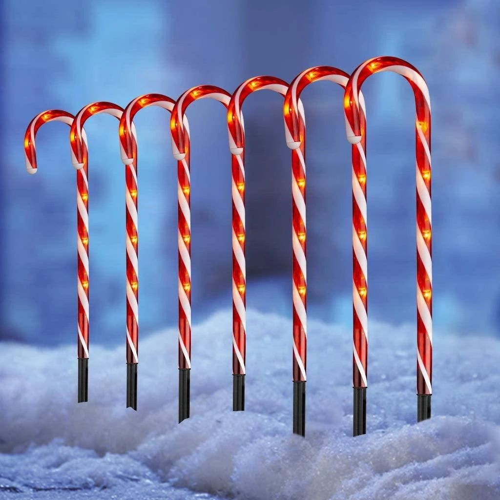 LED Candy Cane Christmas Garden Stake Light Lawn Pathway Outdoor Home Decor 4PCS