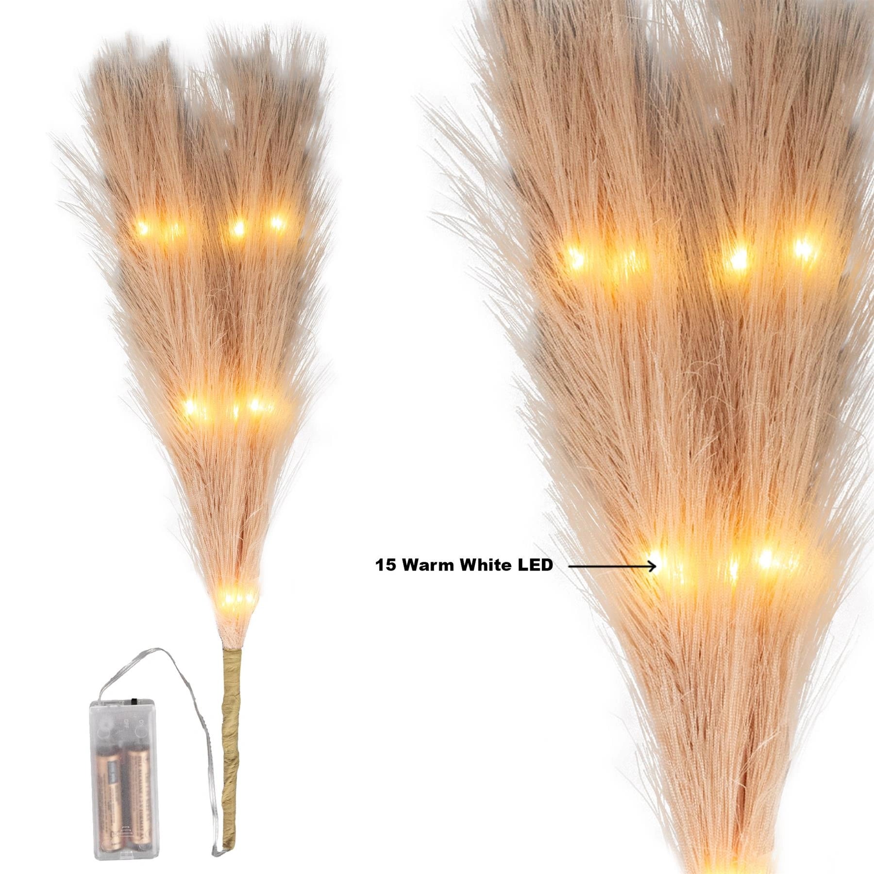 1PC Pampas Grass Stem Christmas Table Decor Pre-Lit LED B/O Champagne Gold 45cm