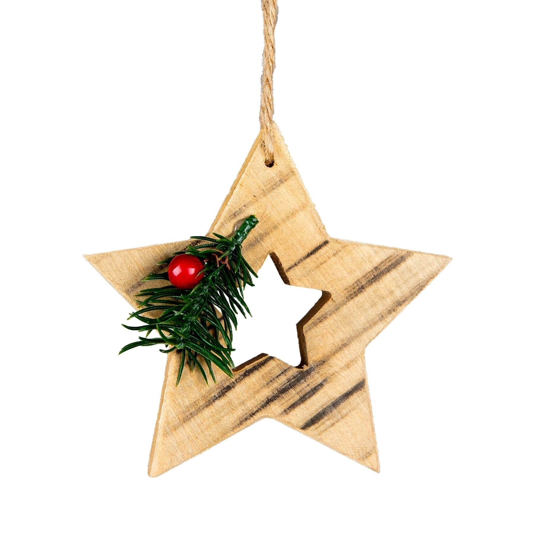 12cm Wooden Star Pendant Christmas Tree Ornaments Wall Door Xmas Hanging Decor