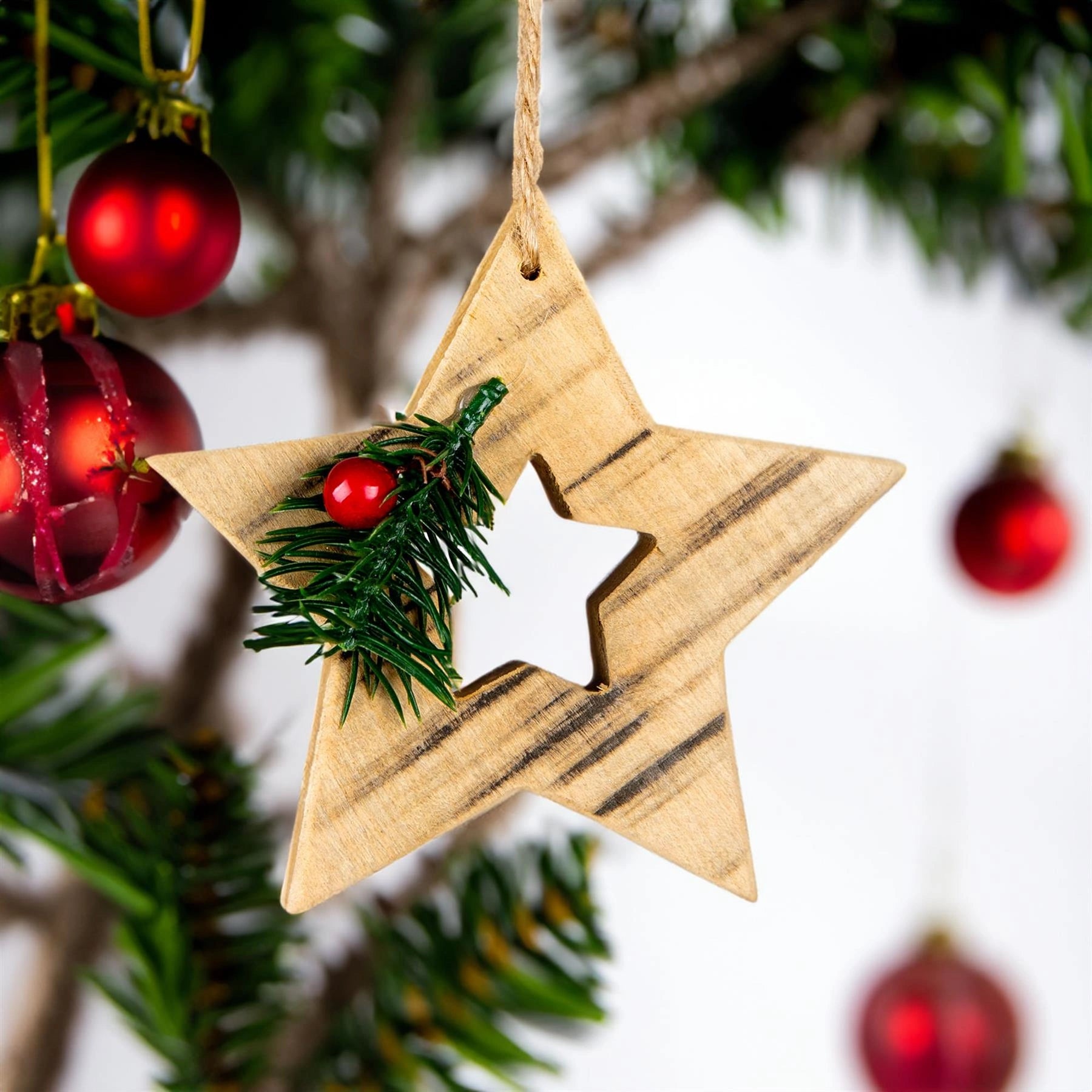 12cm Wooden Star Pendant Christmas Tree Ornaments Wall Door Xmas Hanging Decor
