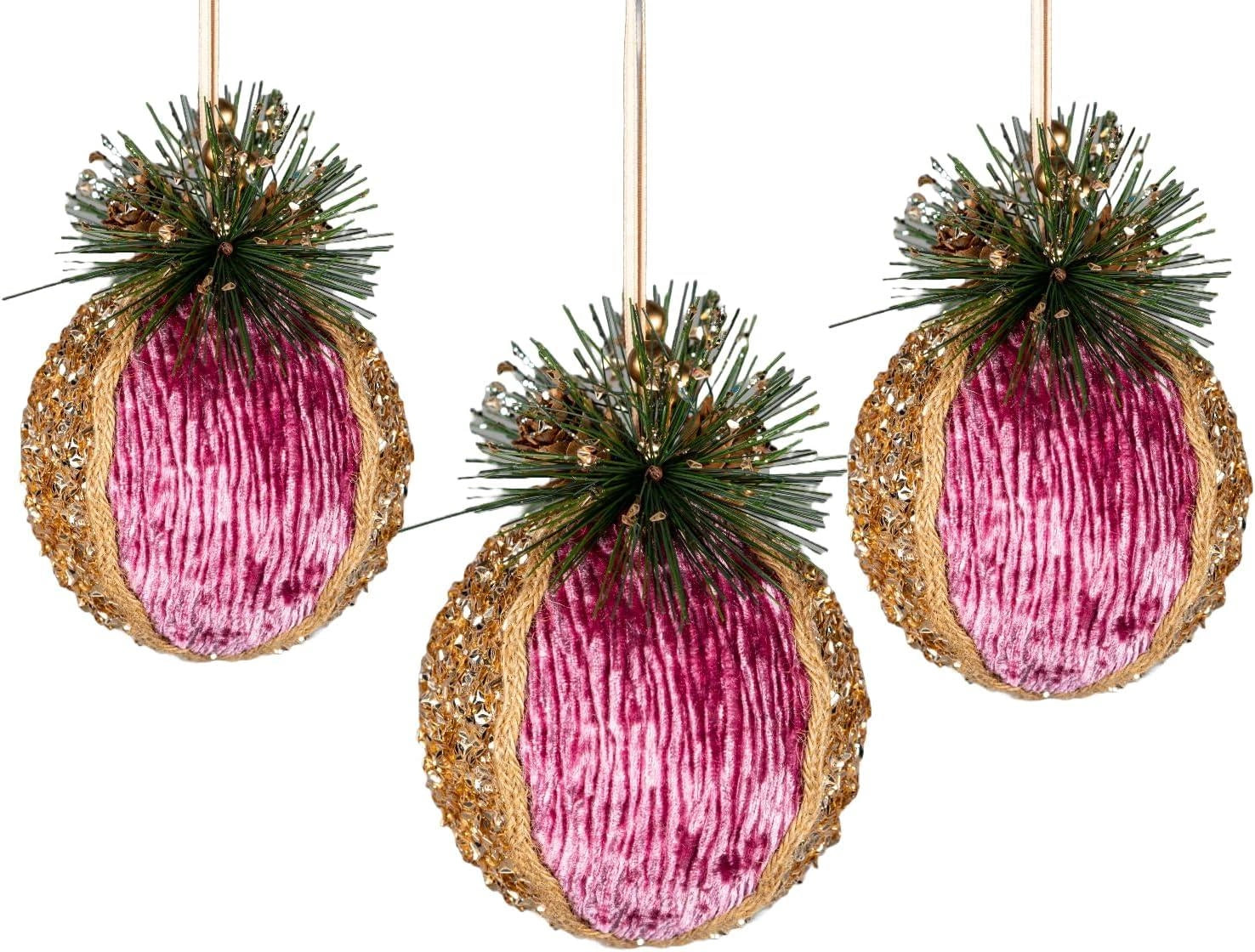 1X Christmas Hanging Ornaments Tree Pendants Hot Pink Bauble 11.5cm Xmas Decor