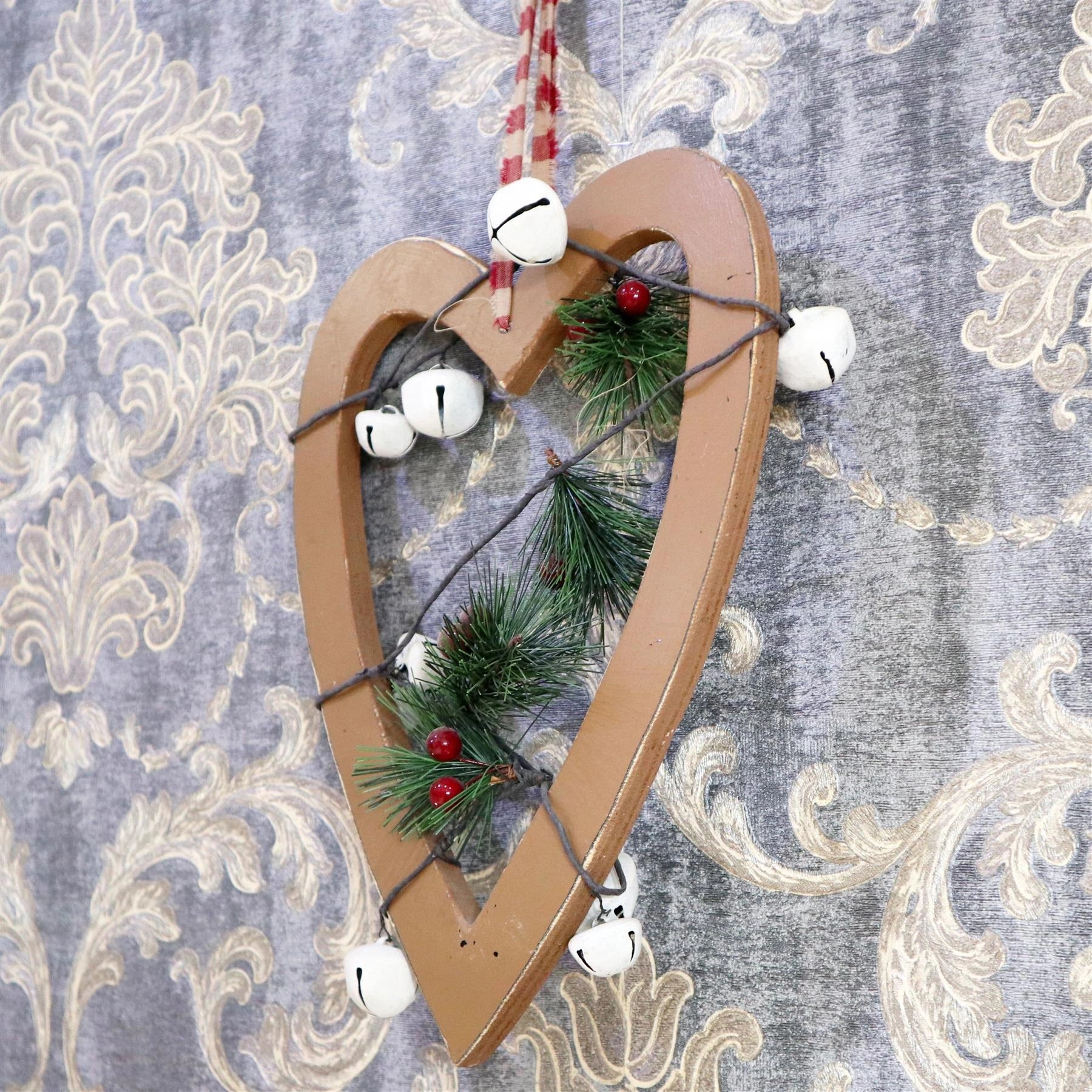 Wooden Light Brown Heart Unique Design Christmas Wall Decorations Home Showpiece