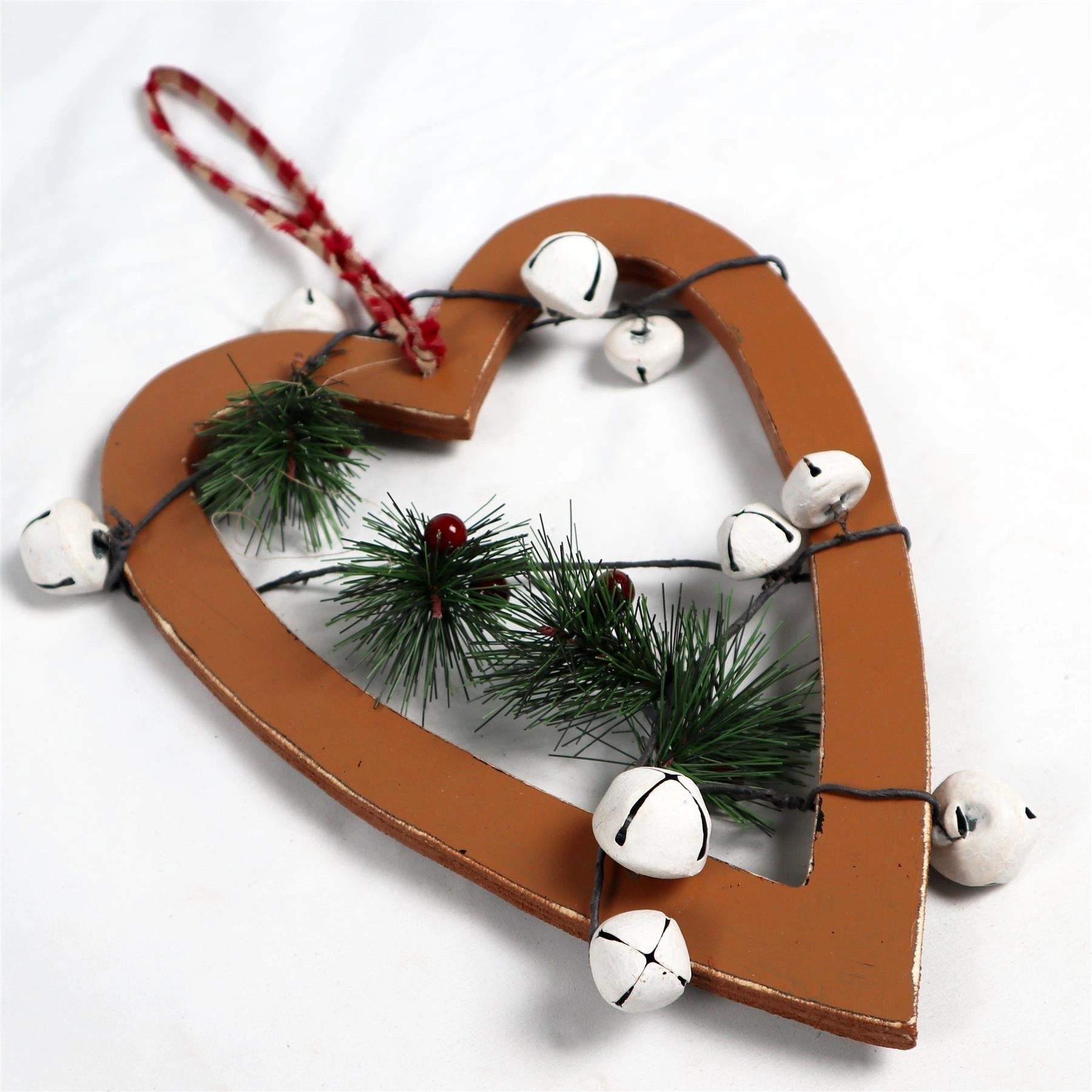 Wooden Light Brown Heart Unique Design Christmas Wall Decorations Home Showpiece