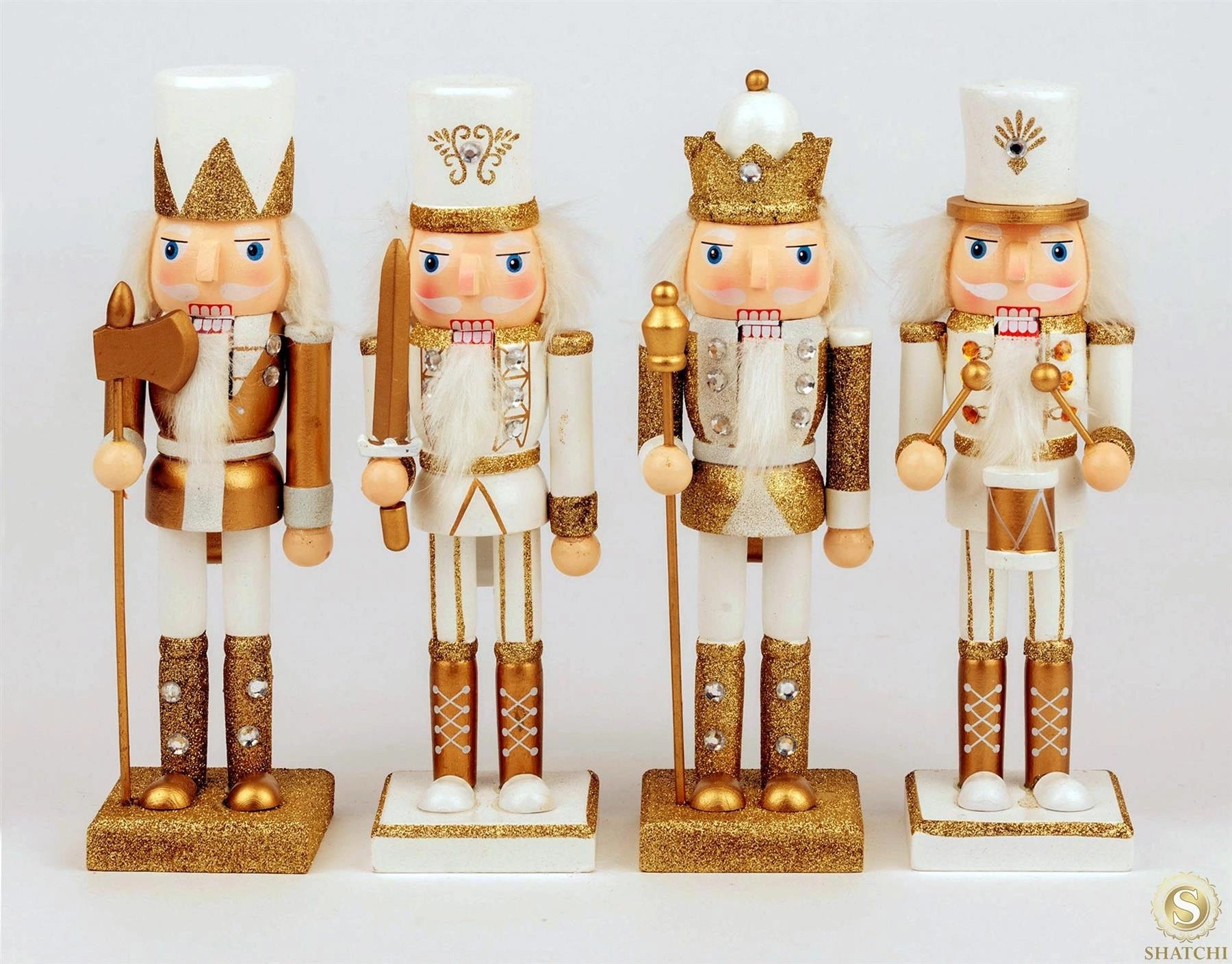 4 Gold Nutcrackers Christmas Wooden Ornaments Figurine 25cm Xmas Home Decoration