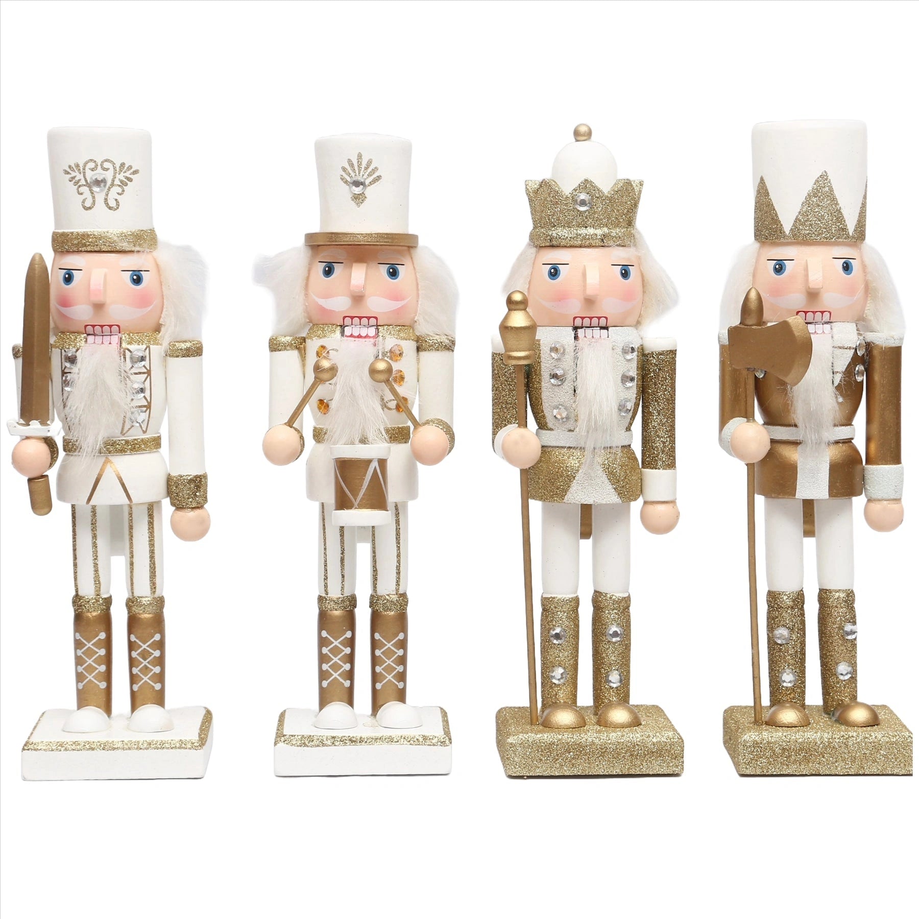 4 Gold Nutcrackers Christmas Wooden Ornaments Figurine 25cm Xmas Home Decoration