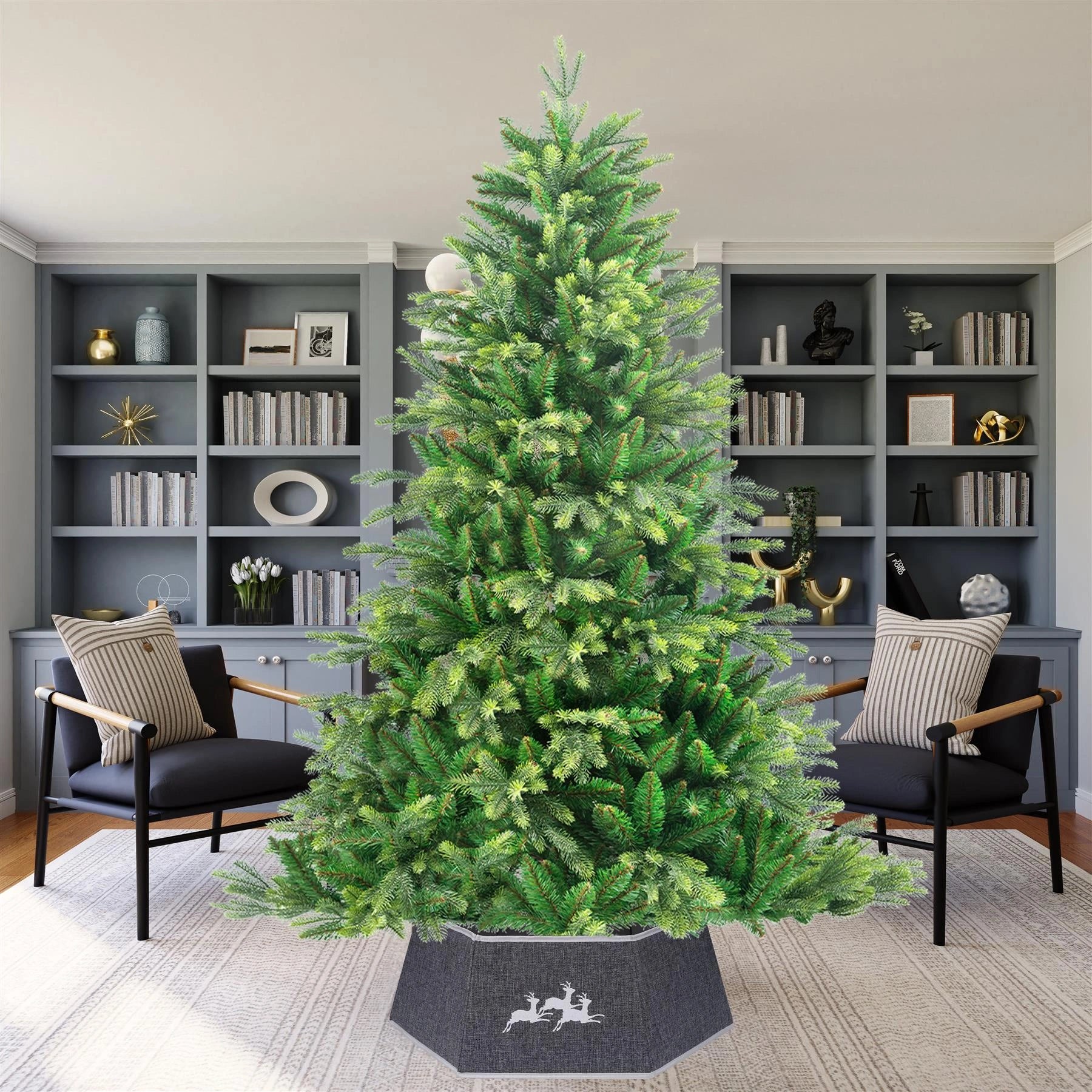 Grey Hexagon Christmas Tree Collar Fabric - Size: Bottom Dia 26.8Inch, Top Dia 20.75Inch,Height 9.8 Inch