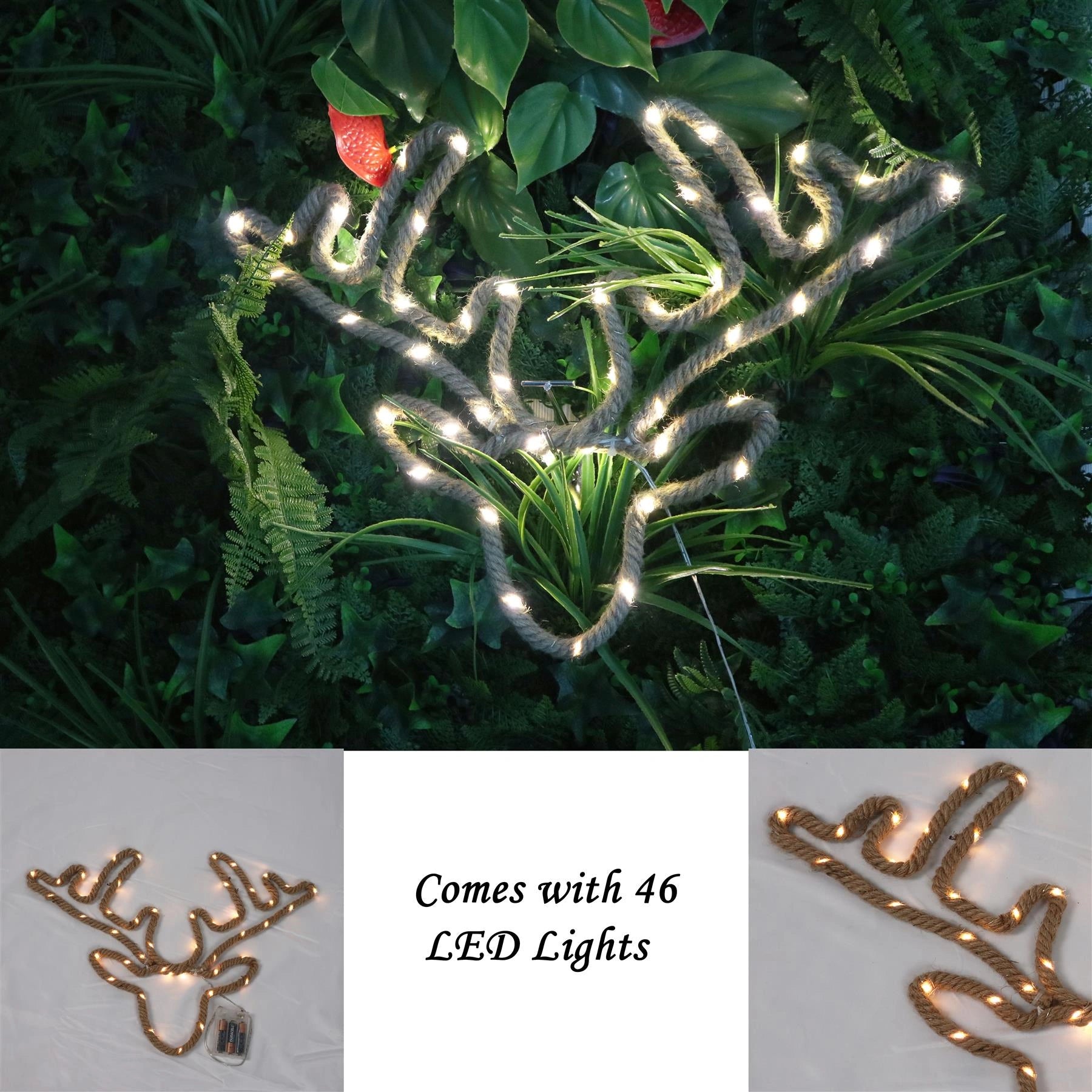 Christmas Silhouette Rope Lights Deer Head LED Hemp Jute Retro Wall Decorations