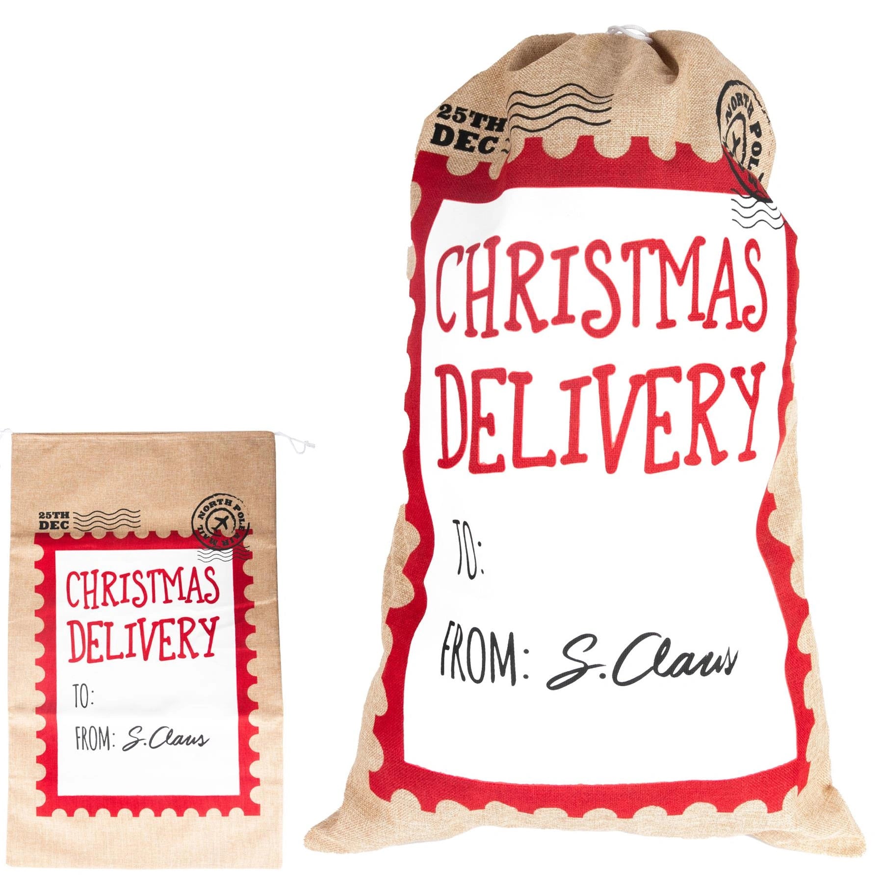 Christmas Santa Sack Large Hessian Stocking Traditional Xmas Gift Bags 48X78cm