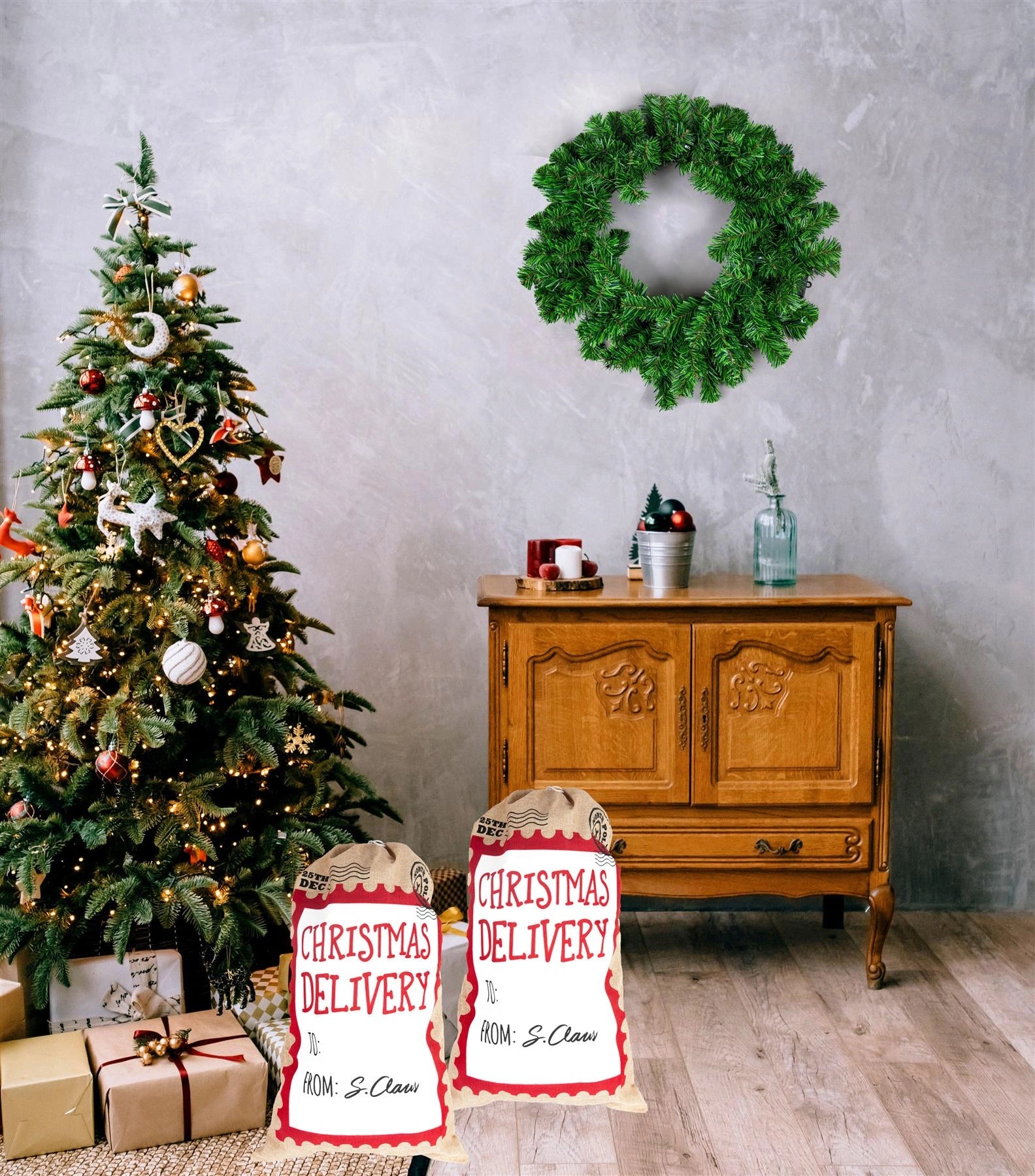 Christmas Santa Sack Large Hessian Stocking Traditional Xmas Gift Bags 48X78cm