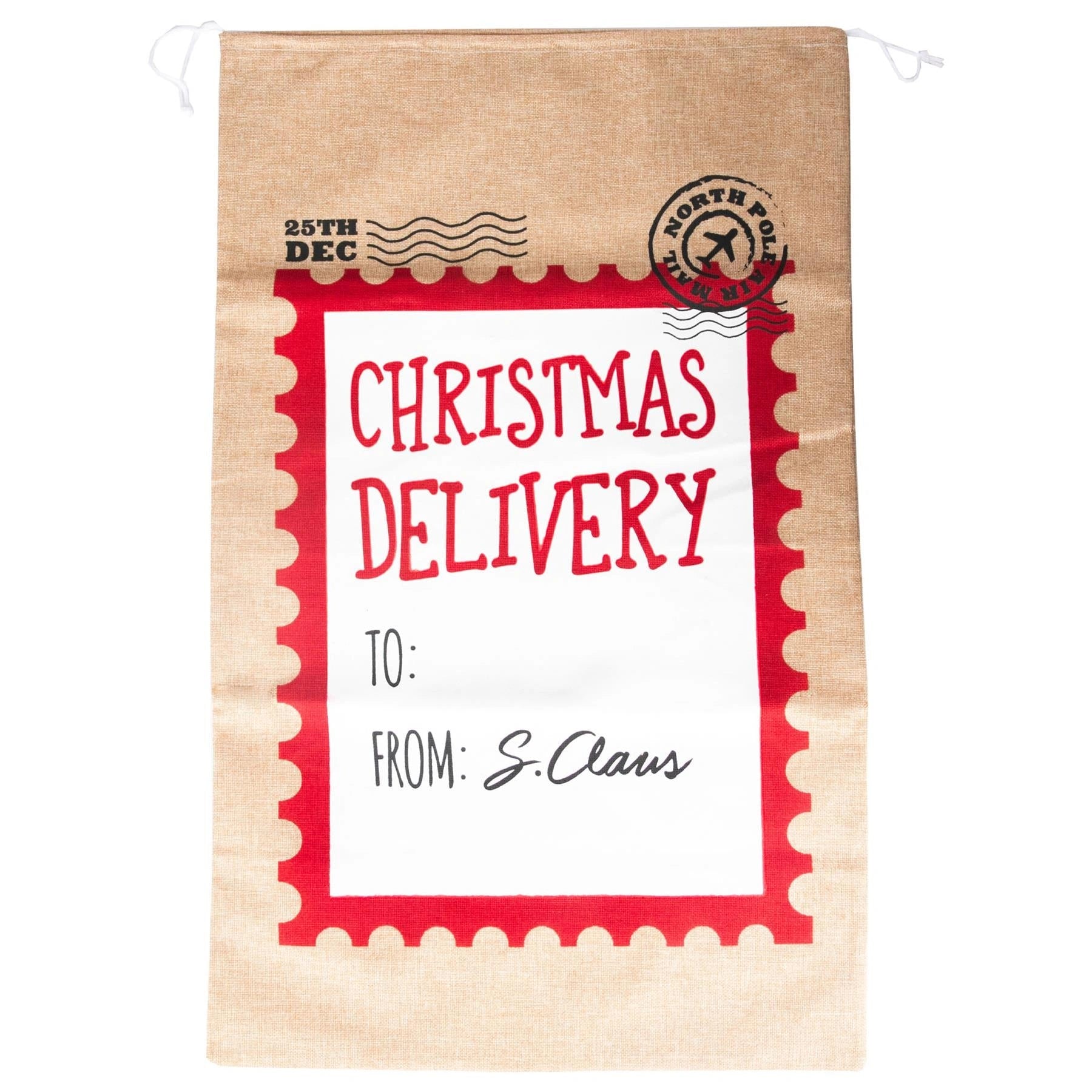 Christmas Delivery Sack White Hessian 48 X 78Cm