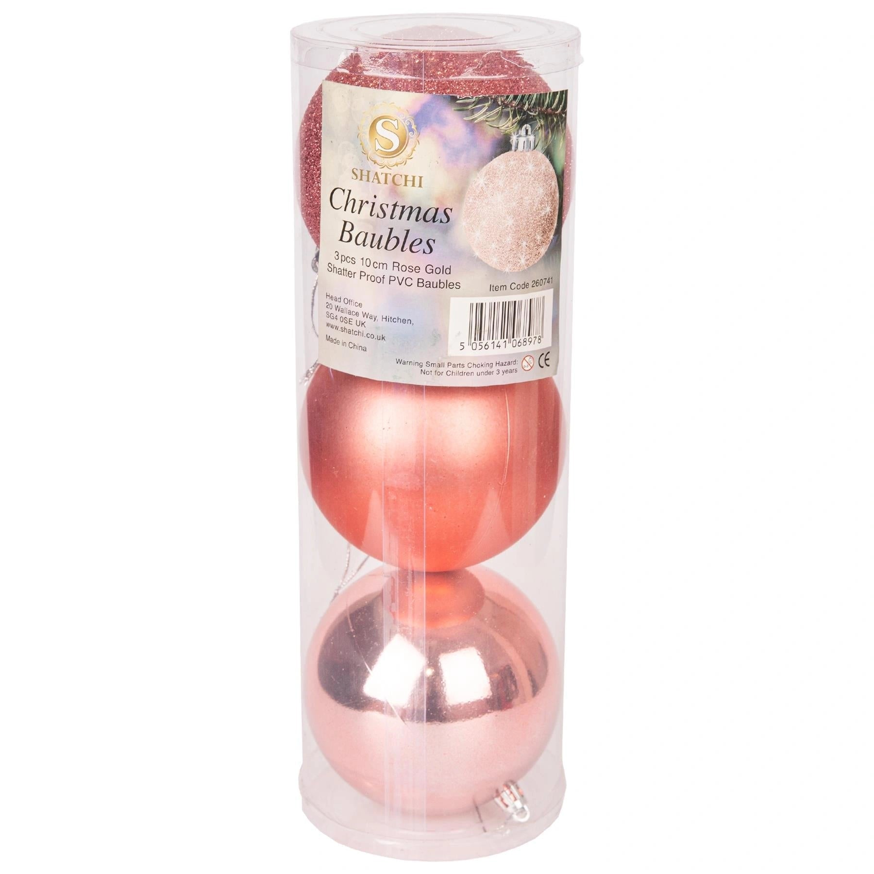 3X Christmas Baubles Tree Ornaments Rose Gold Balls Xmas Hanging Decoration 10cm