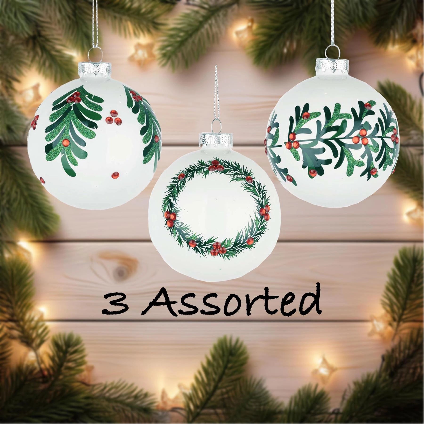 8cm Glass Baubles Christmas Tree Ornament Balls Xmas Hanging Festive Decor 12PCS