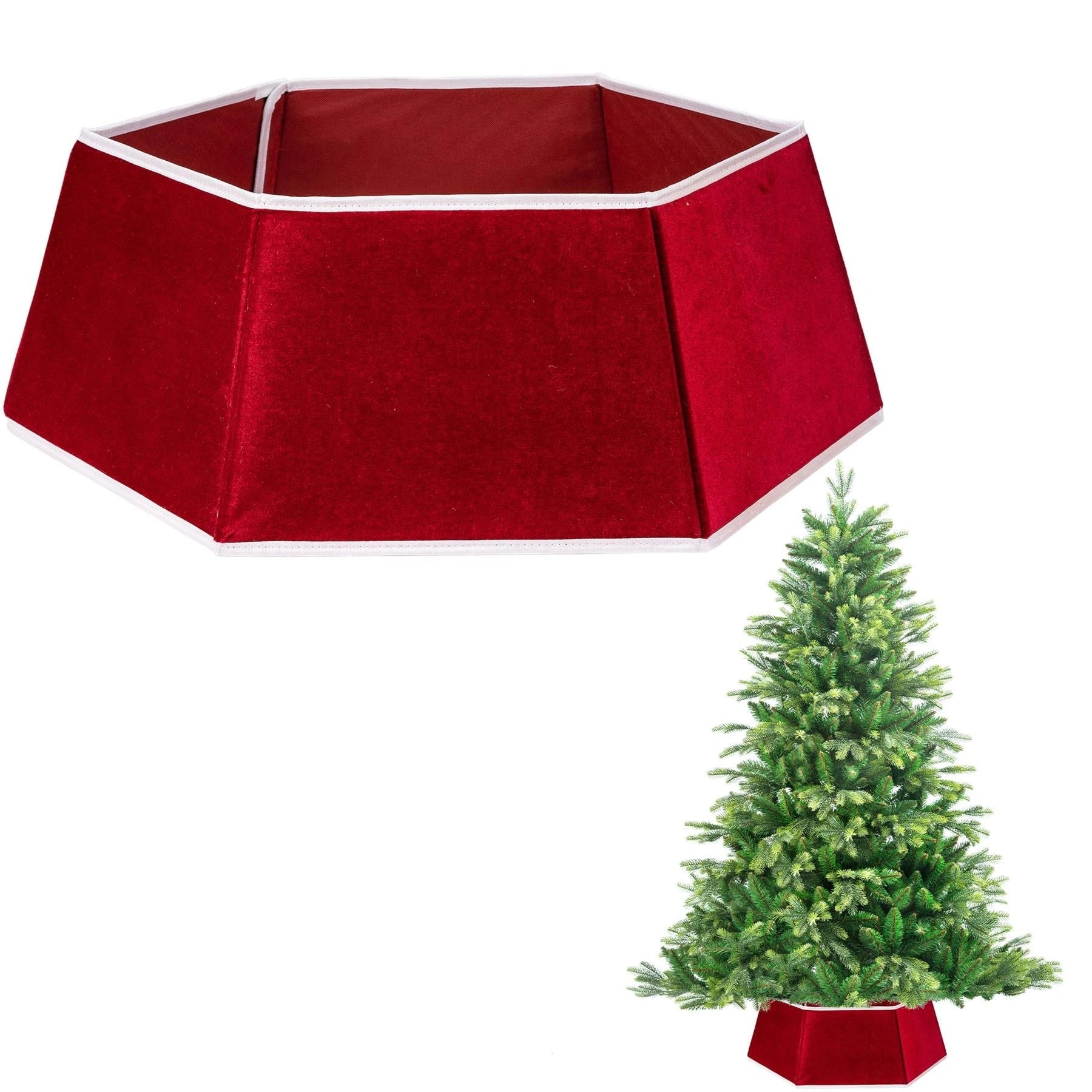 Red Hexagon Christmas Tree Collar Fabric - Size: Bottom Dia 26.8Inch, Top Dia 20.75Inch,Height 9.8 Inch