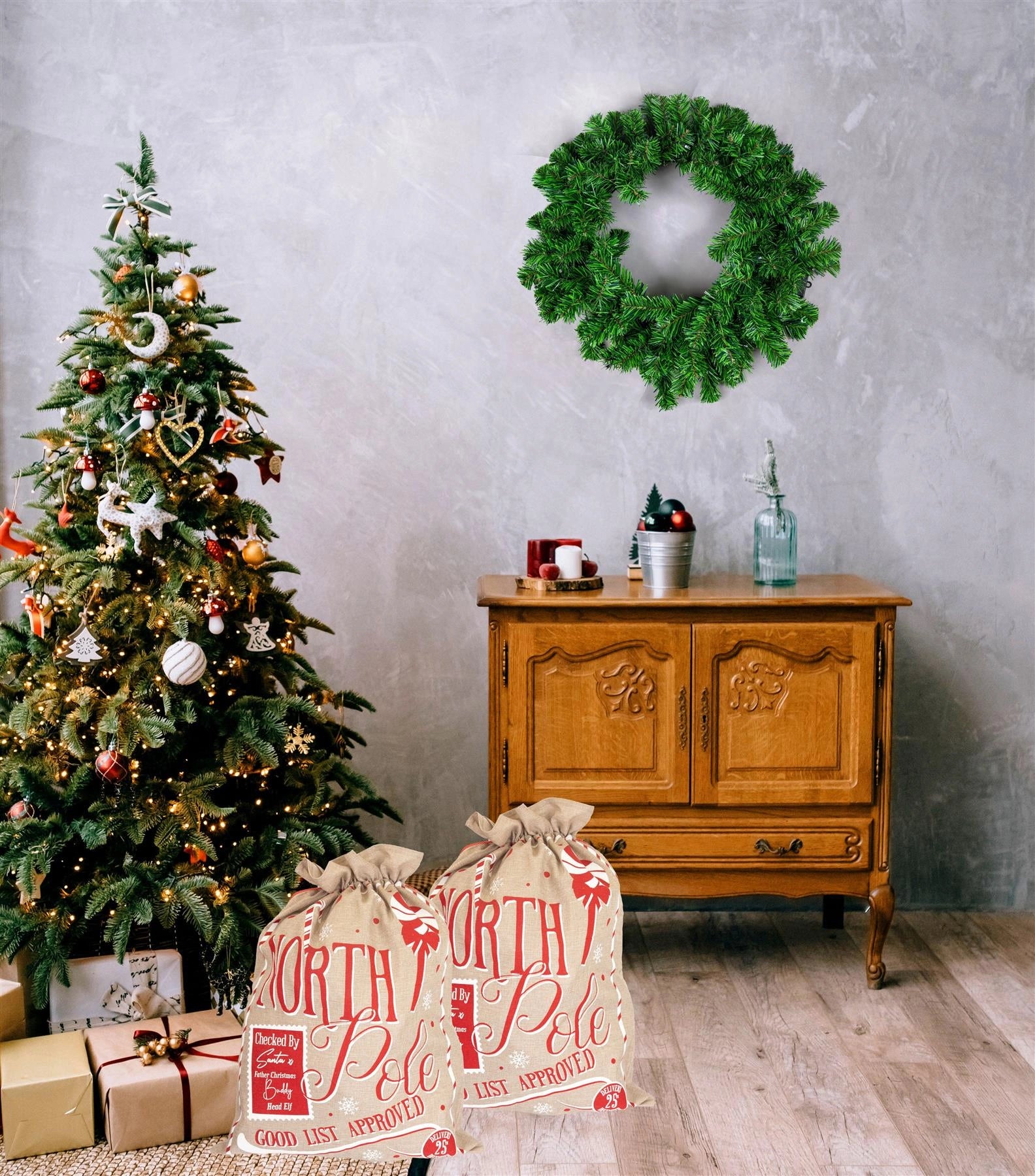 Christmas Santa Sack Large Hessian Stocking Traditional Xmas Gift Bags 60X78cm