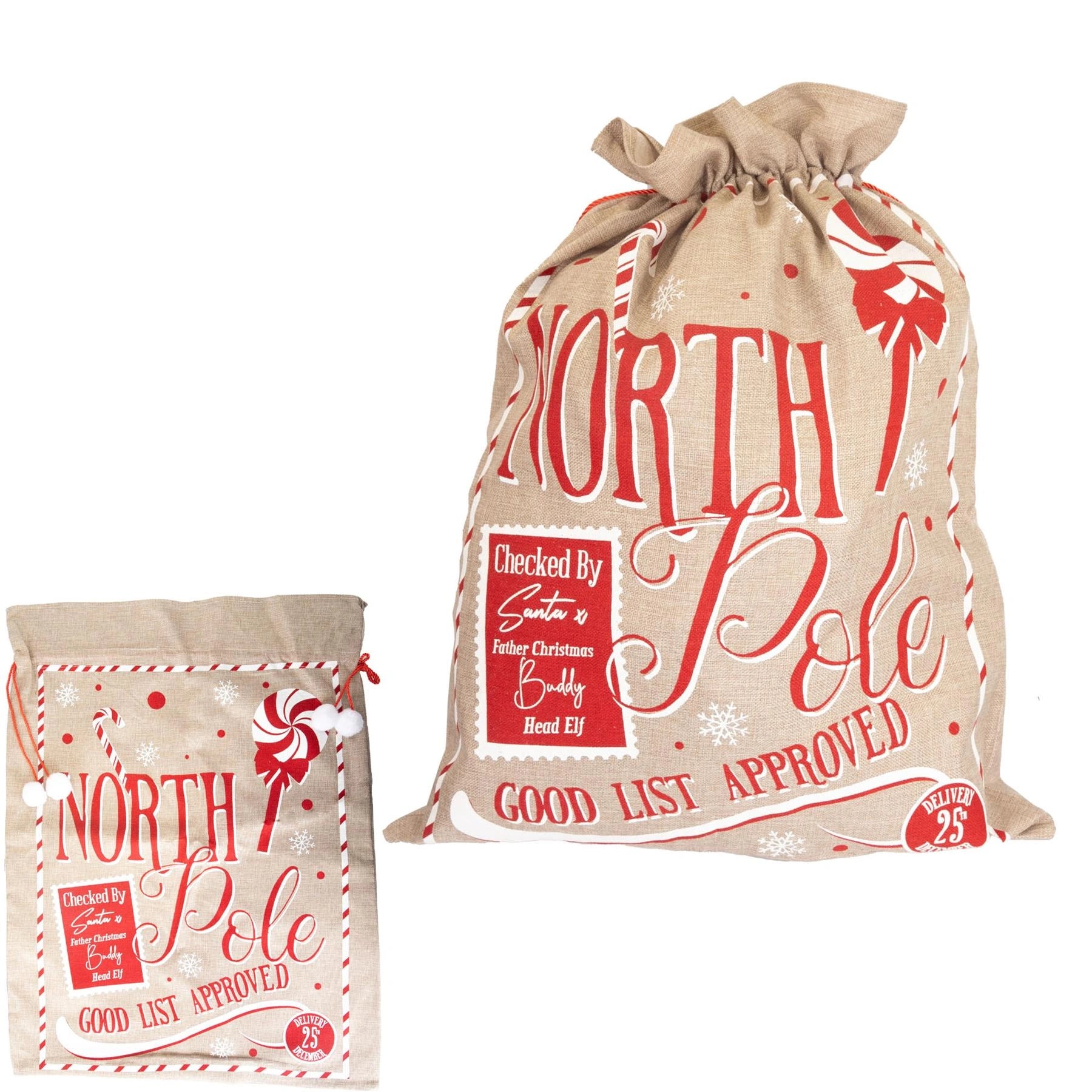 Christmas Santa Sack Large Hessian Stocking Traditional Xmas Gift Bags 60X78cm