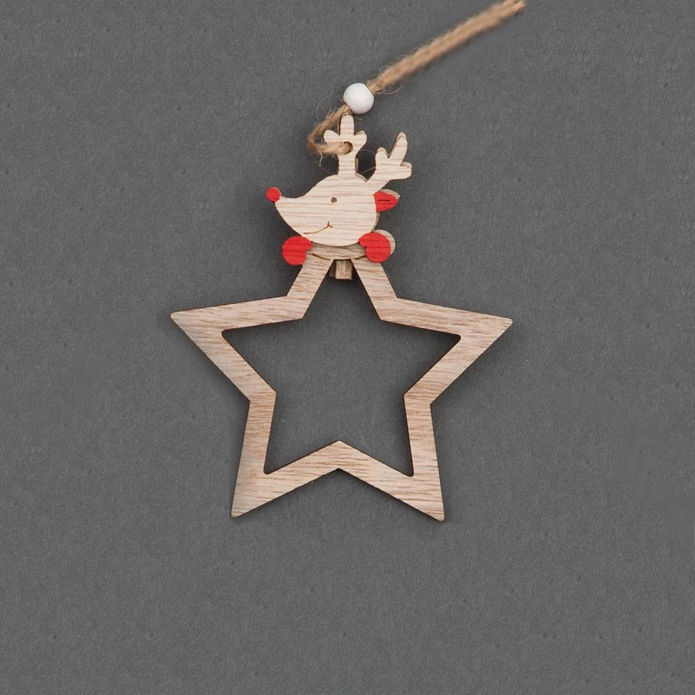3 Pcs Wooden Christmas Tree Hanging String Decorations Ornament Star Shape Craft