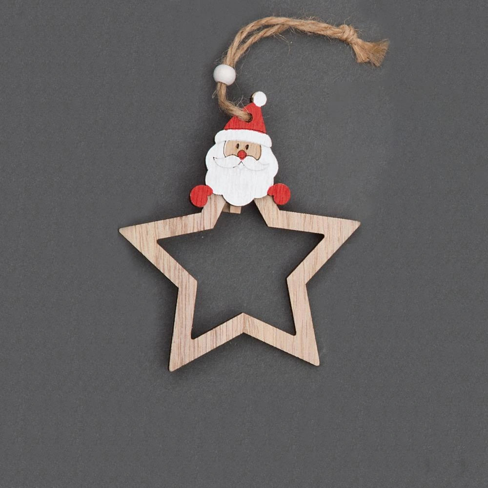 3 Pcs Wooden Christmas Tree Hanging String Decorations Ornament Star Shape Craft