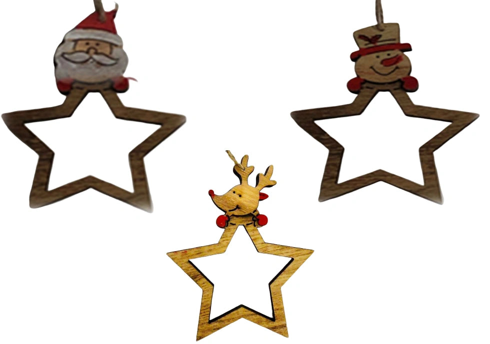 3 Pcs ( 1 Each ) Wooden Christmas Tree Hanging Decoration Craft Ornaments