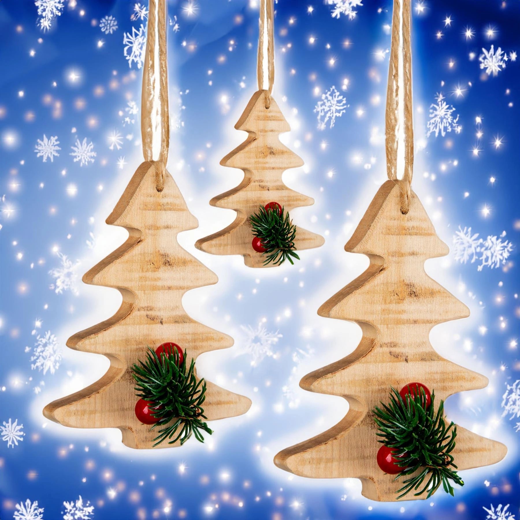 12cm Wooden Tree Pendant Christmas Tree Ornaments Wall Door Xmas Hanging Decor