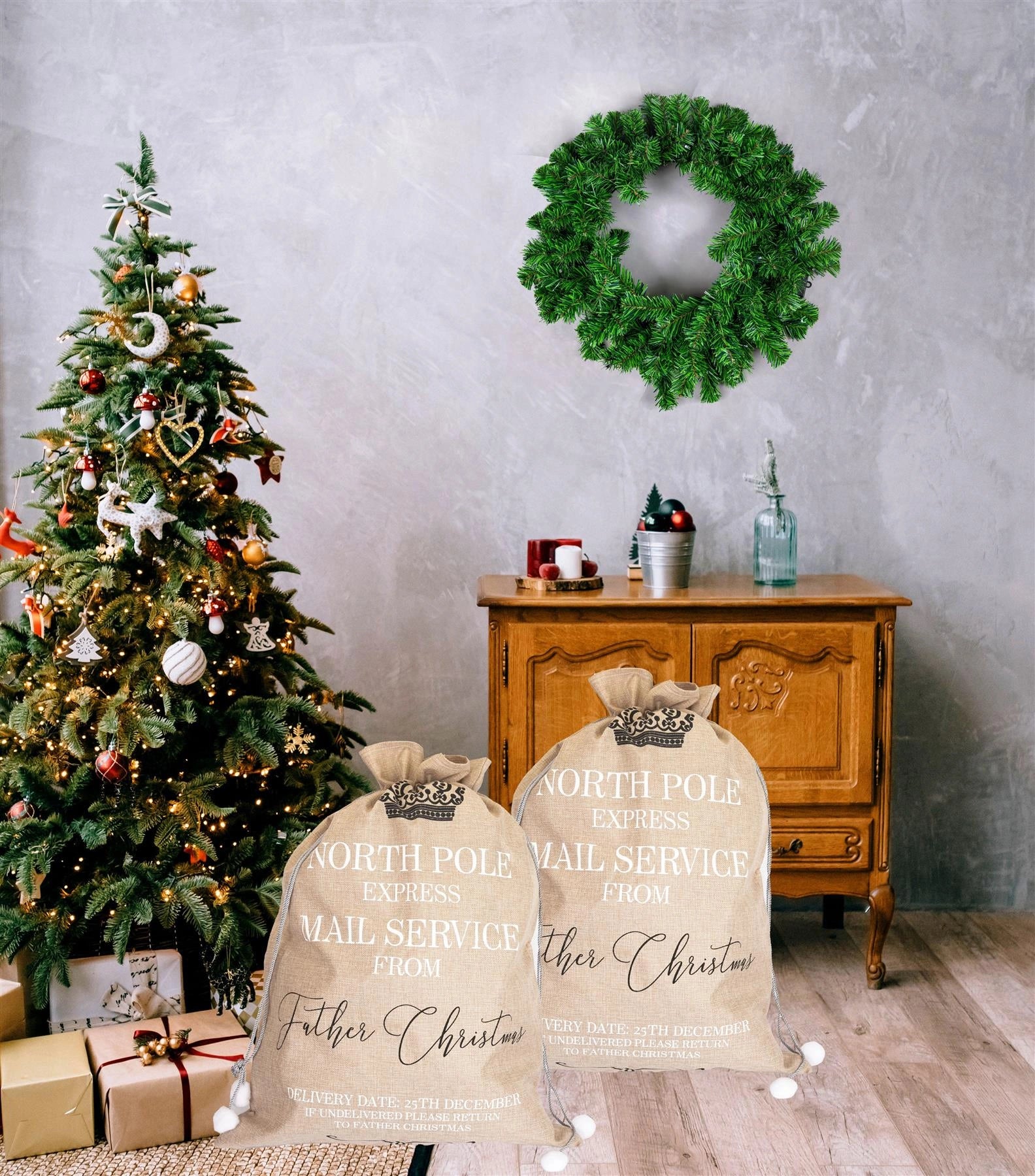 Christmas Santa Sack Large Hessian Stocking Traditional Xmas Gift Bags 60X80cm
