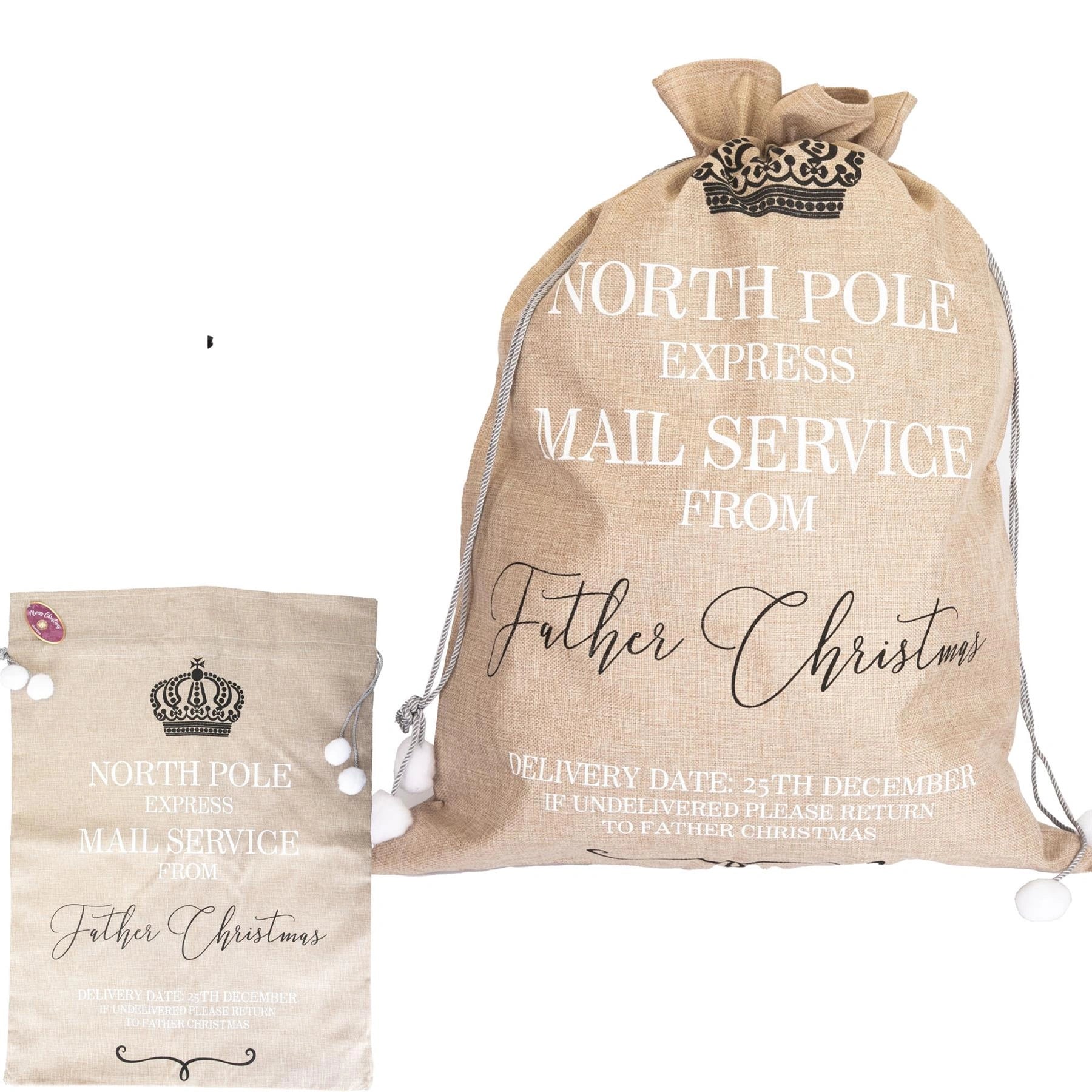 Christmas Santa Sack Large Hessian Stocking Traditional Xmas Gift Bags 60X80cm