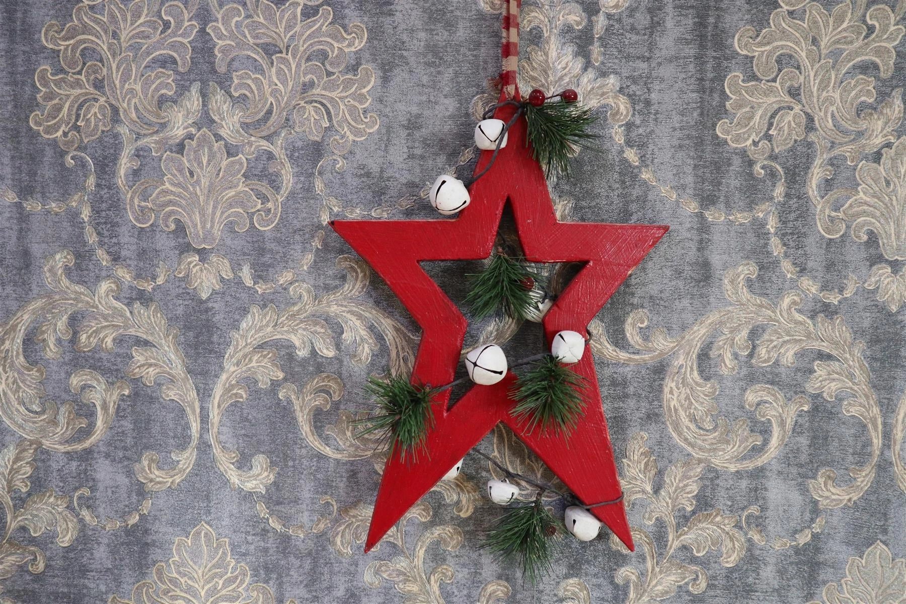 Wooden Small Red Star Christmas Wall Decorations Home Xmas Party Home Showpieces