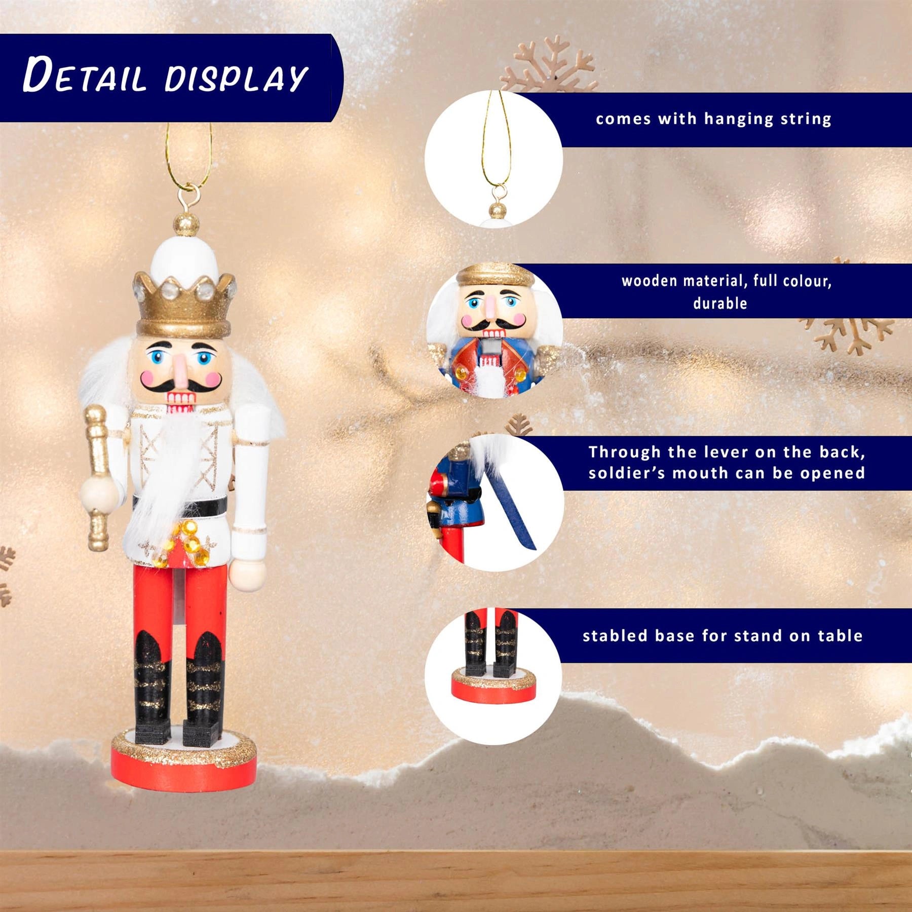 Christmas Nutcrackers Decoration Wooden 13cm Figures Xmas Ornament 4Pcs Set