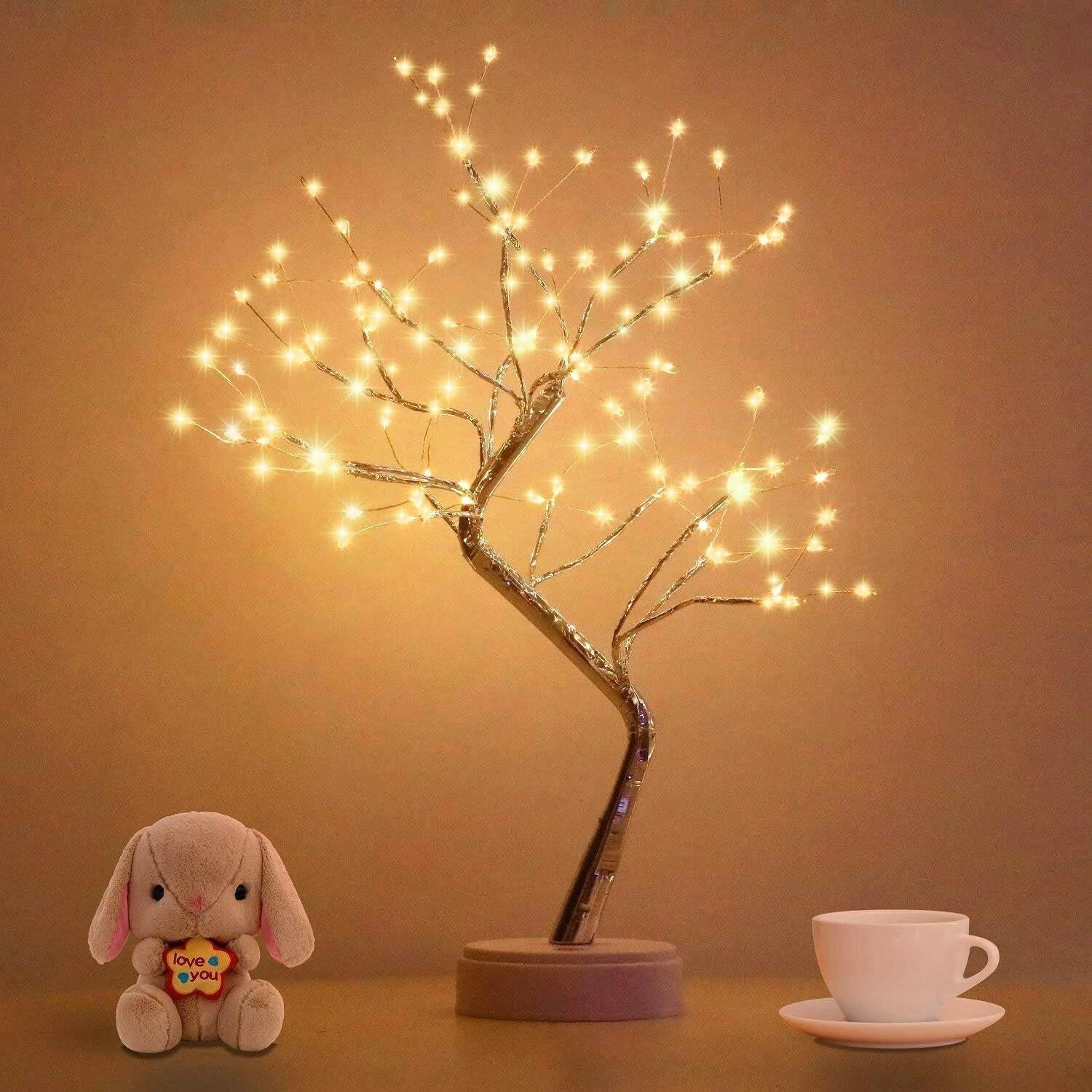 Christmas Bonsai Twig Tree Birch 108 LED Light Tabletop Lamp B/O Xmas Decor 50cm