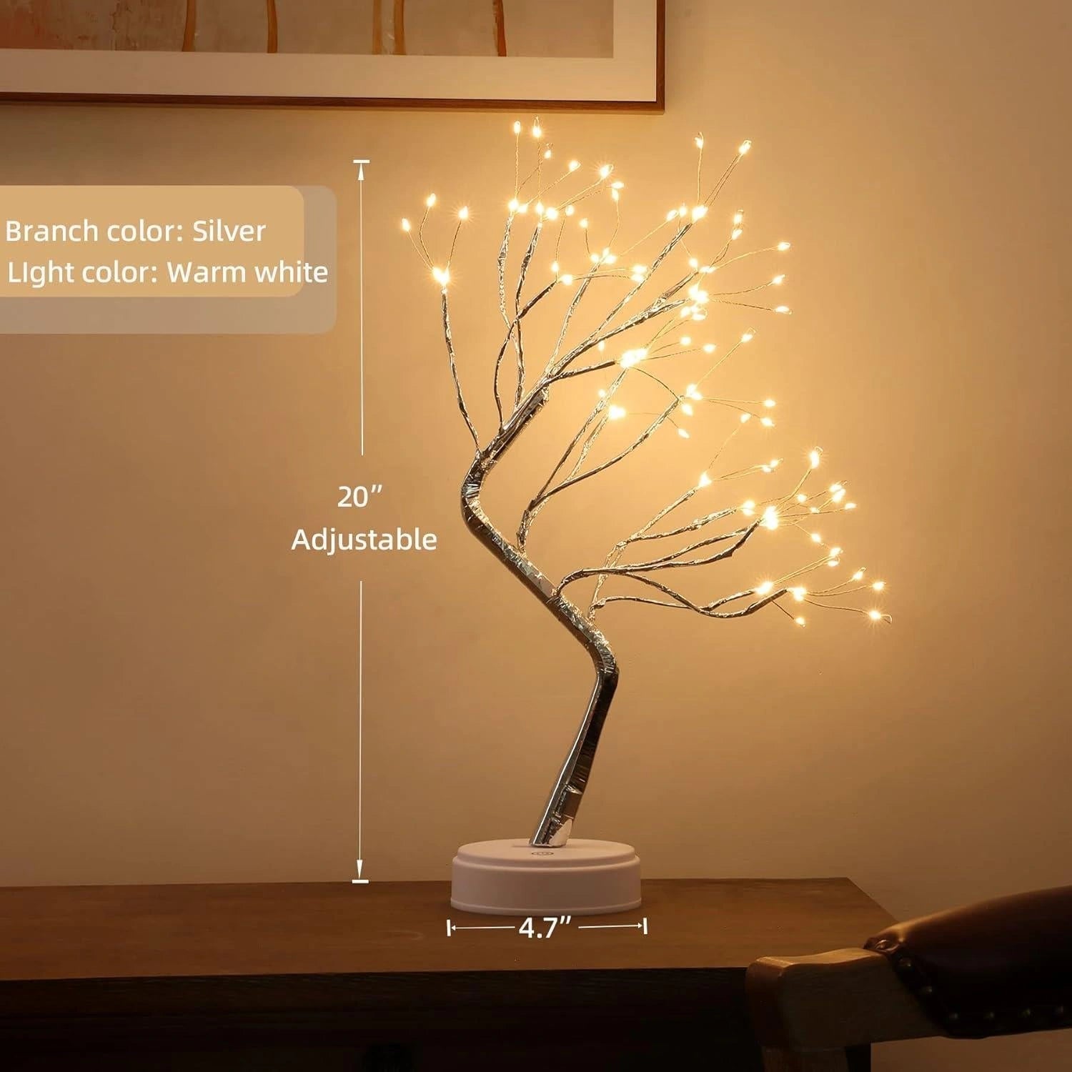 Christmas Bonsai Twig Tree Birch 108 LED Light Tabletop Lamp B/O Xmas Decor 50cm