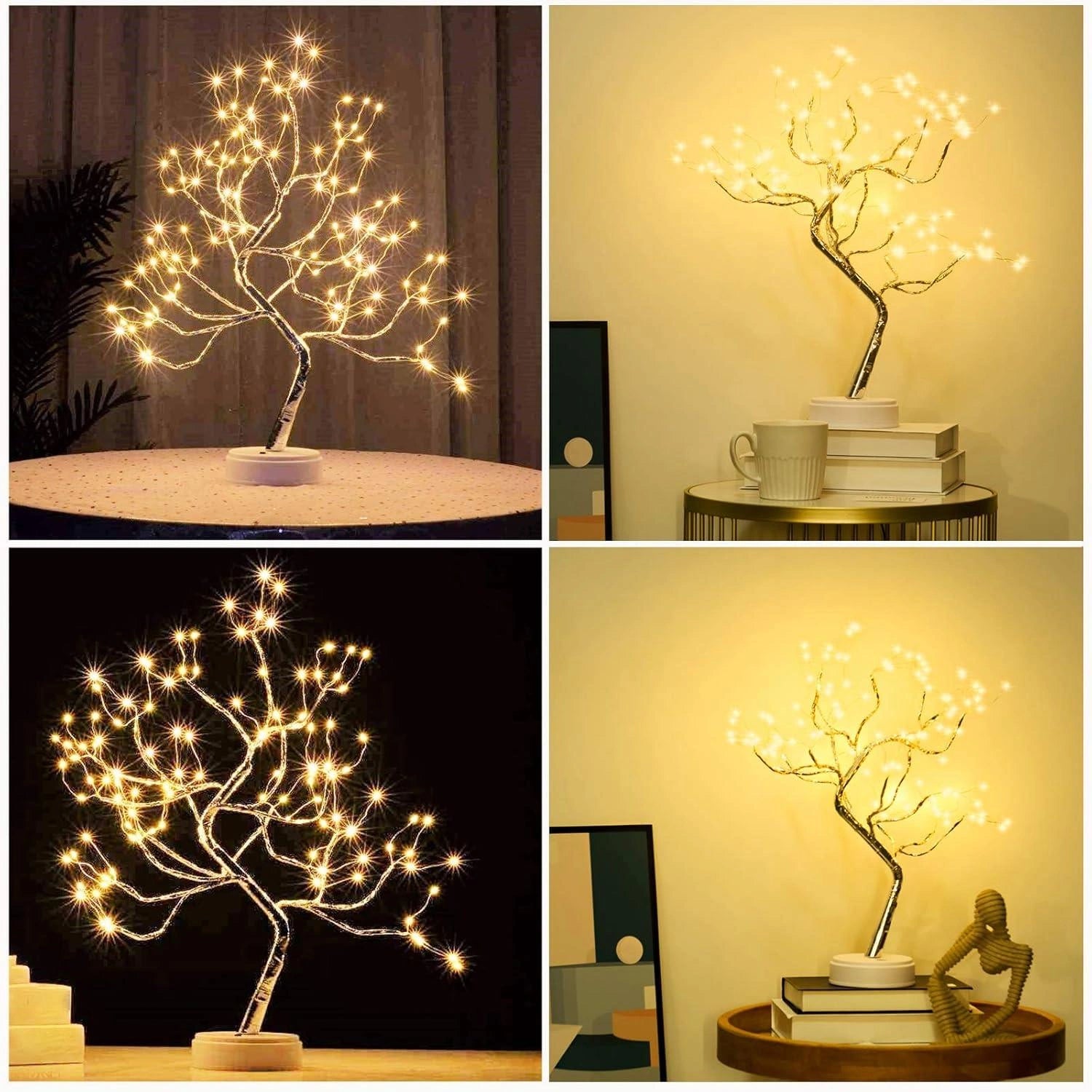 Christmas Bonsai Twig Tree Birch 108 LED Light Tabletop Lamp B/O Xmas Decor 50cm