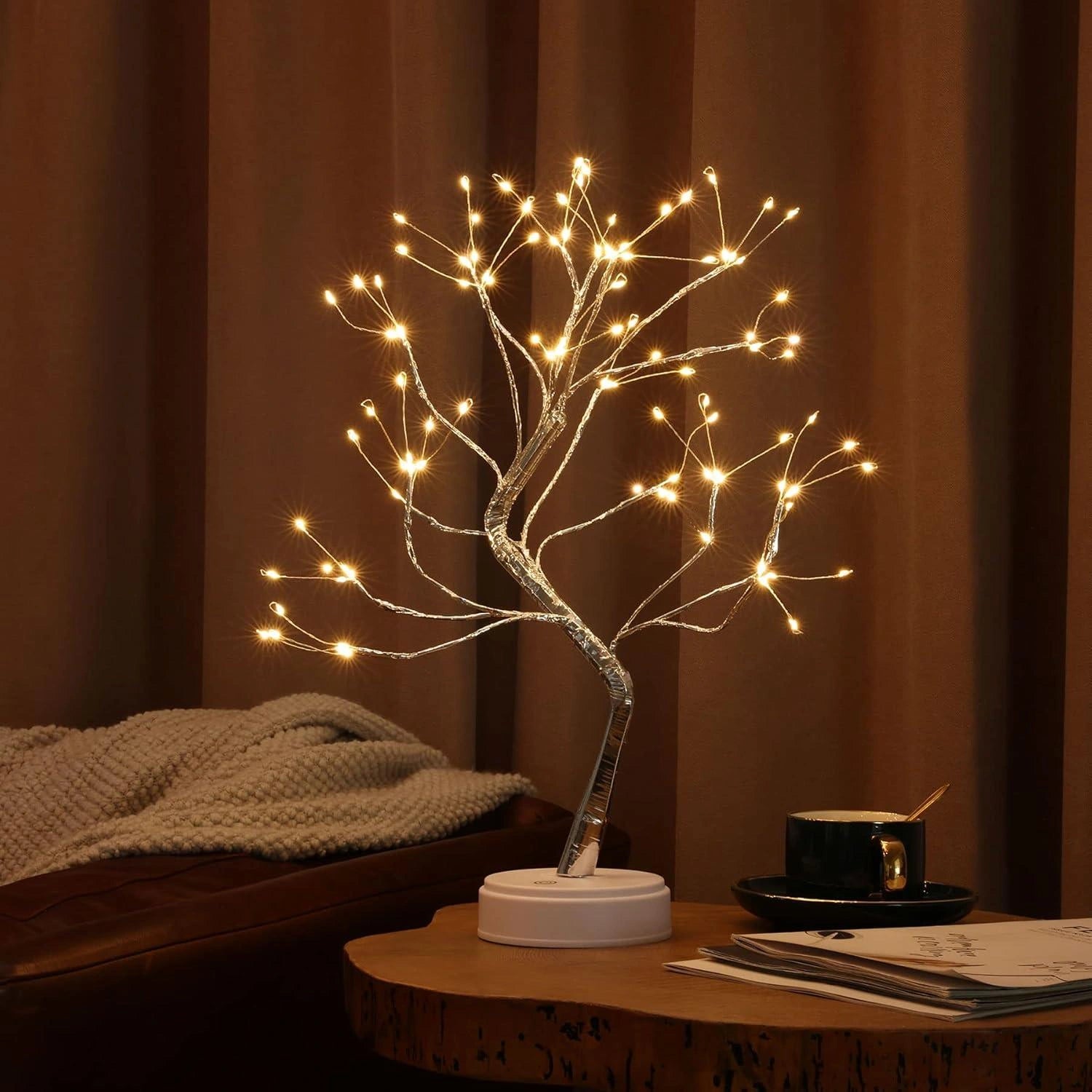 Christmas Bonsai Twig Tree Birch 108 LED Light Tabletop Lamp B/O Xmas Decor 50cm