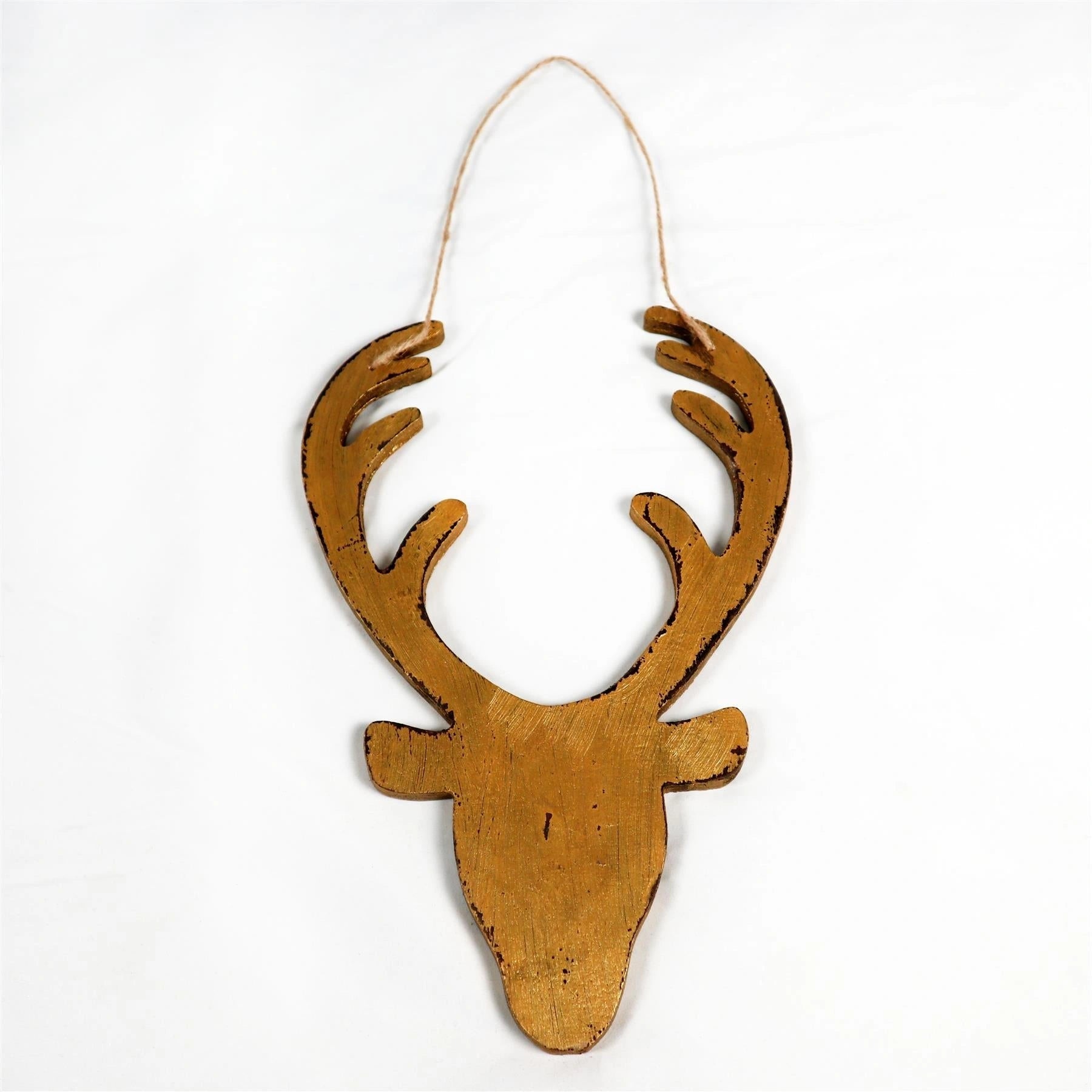 Christmas Hanging Wooden Golden Deer Wall Decoration Xmas Home Office Party UK