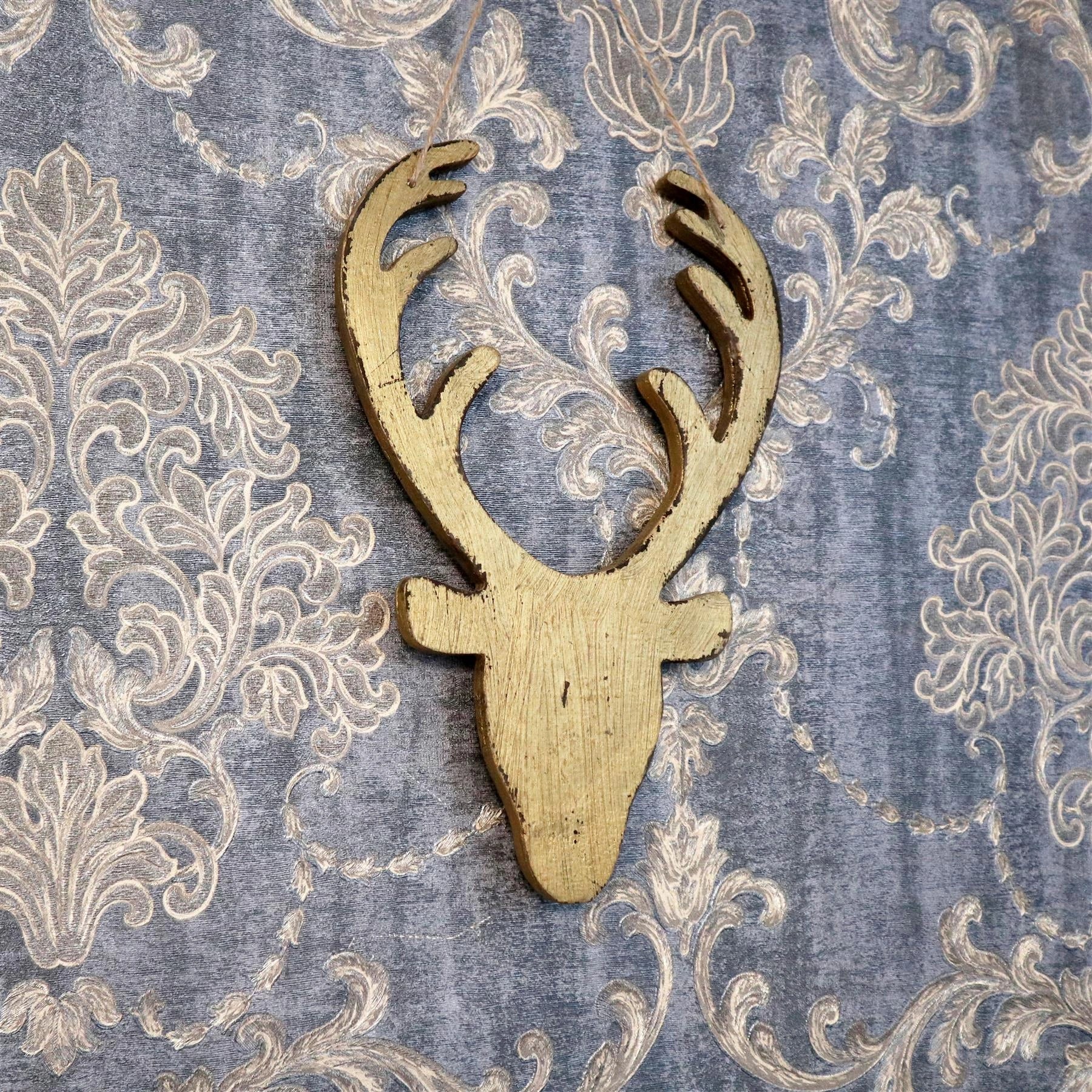 Christmas Hanging Wooden Golden Deer Wall Decoration Xmas Home Office Party UK