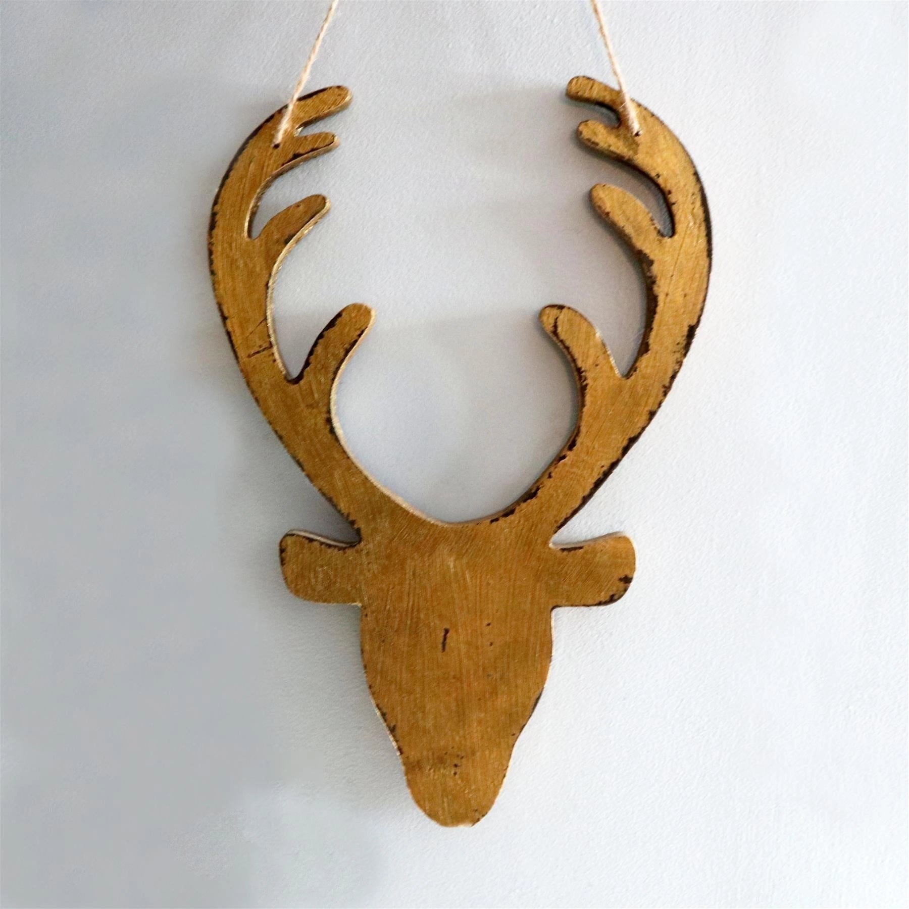 Christmas Hanging Wooden Golden Deer Wall Decoration Xmas Home Office Party UK