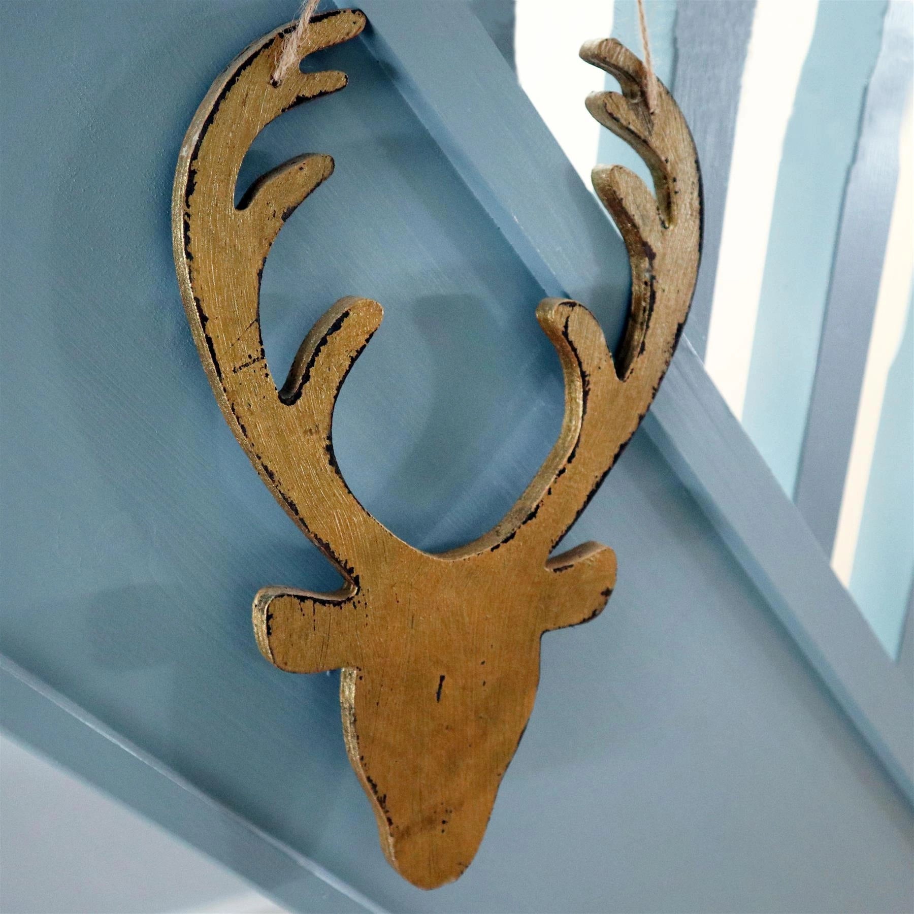 Christmas Hanging Wooden Golden Deer Wall Decoration Xmas Home Office Party UK