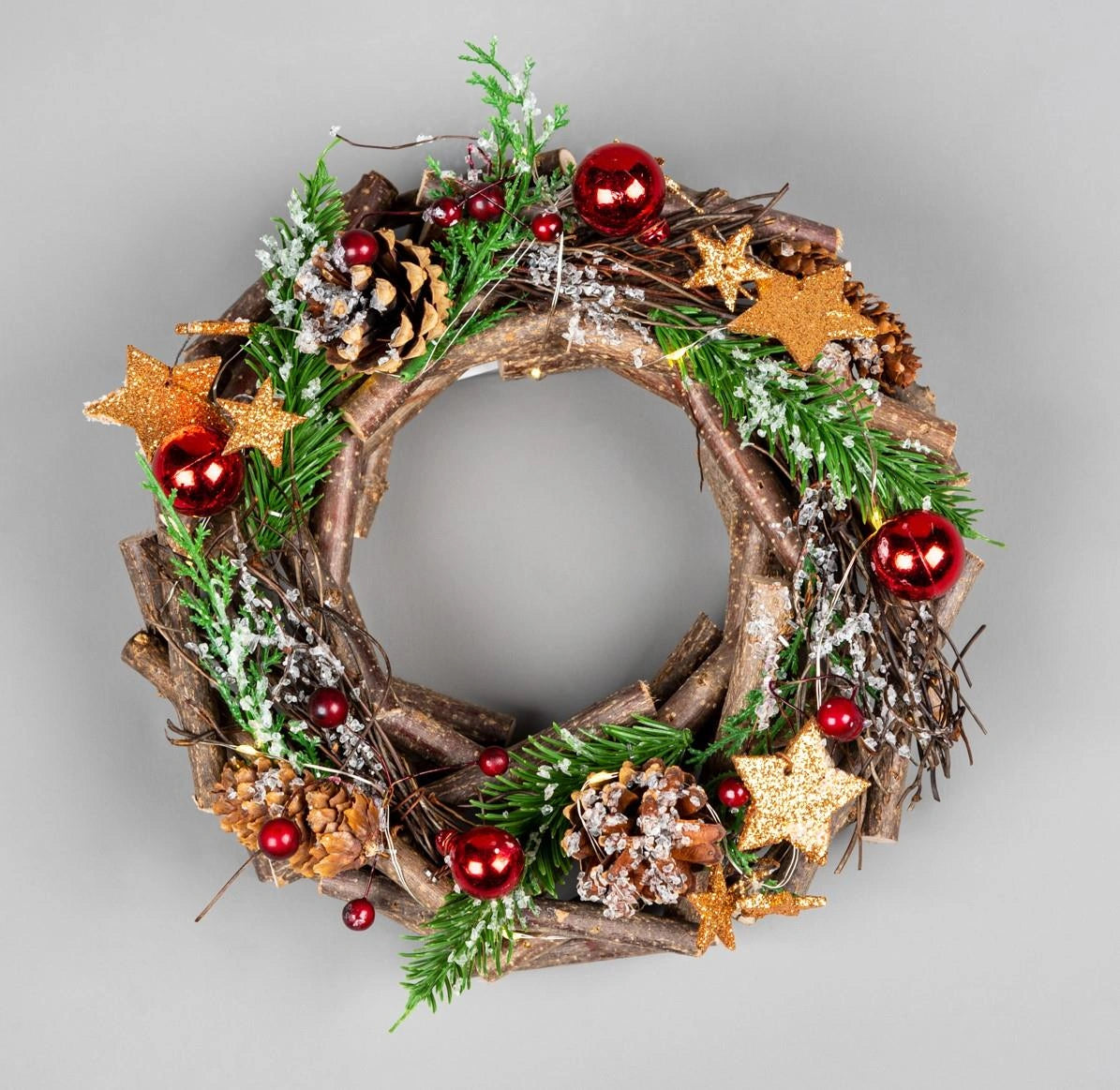 Led Twig Wreath Red/Brown 22Cm