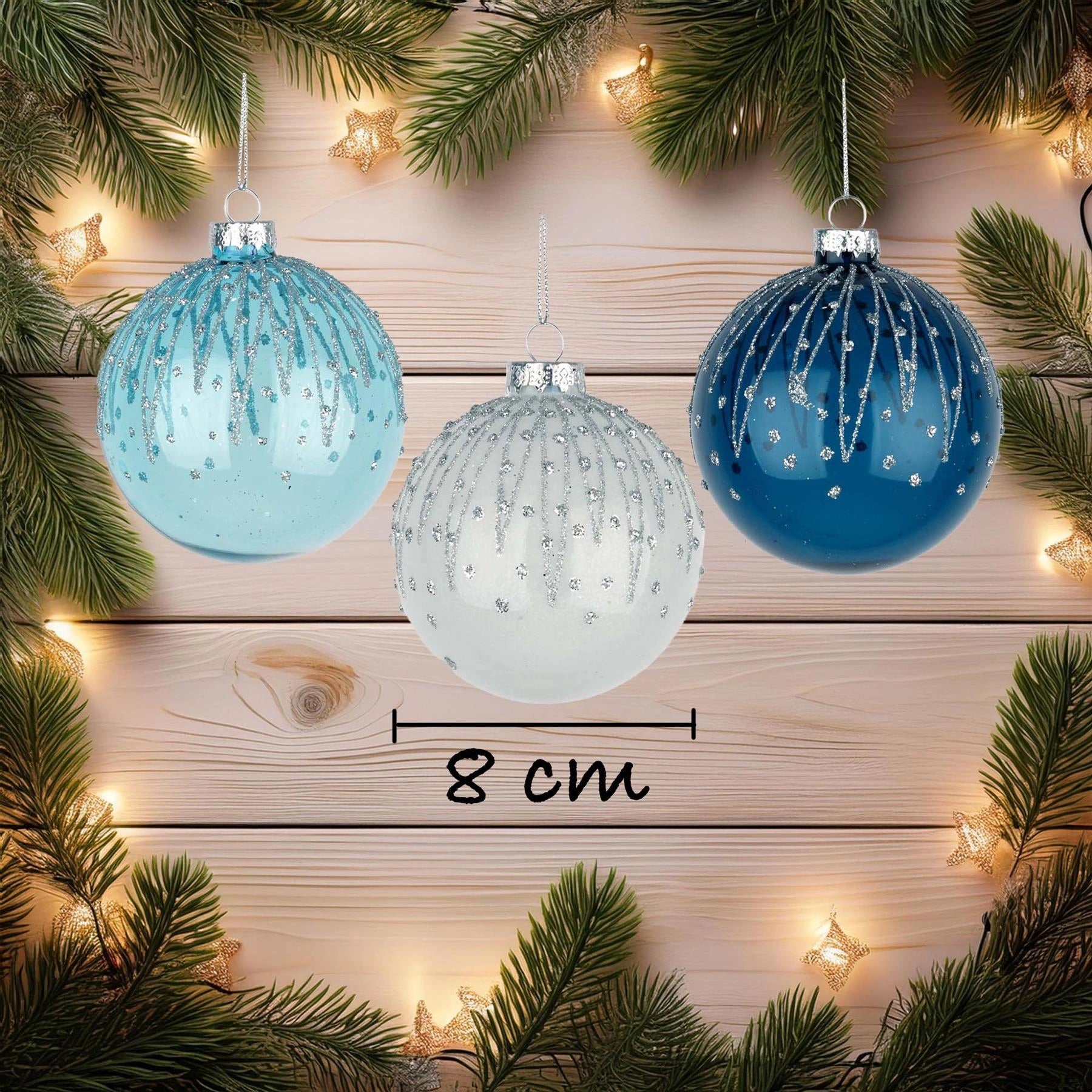 8cm Glass Baubles Christmas Tree Ornament Balls Xmas Hanging Festive Decor 12PCS