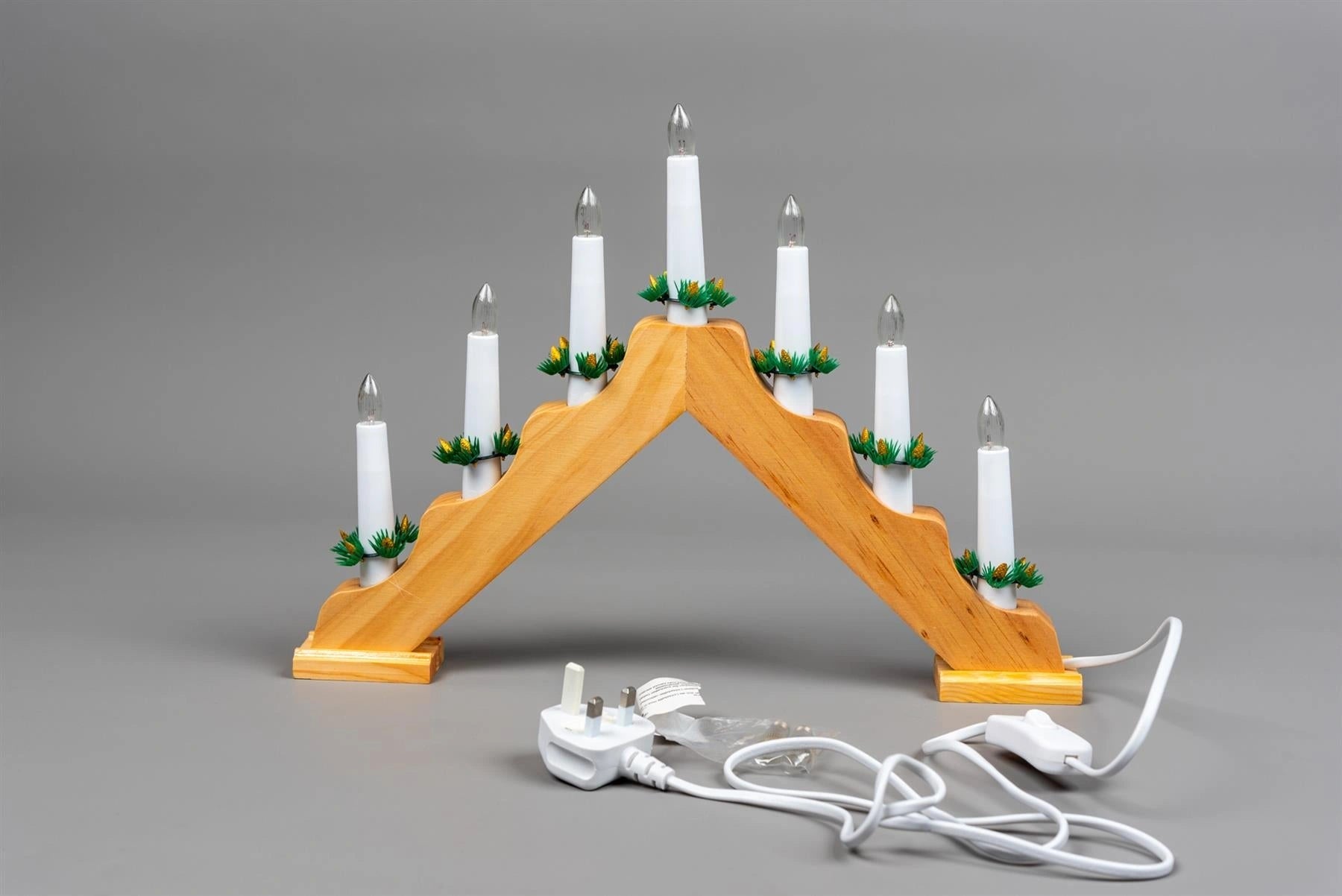 WOODEN CANDLE BRIDGE LIGHTS 7 BULB WINDOW CHRISTMAS DECORATION ARCH BRIDGE