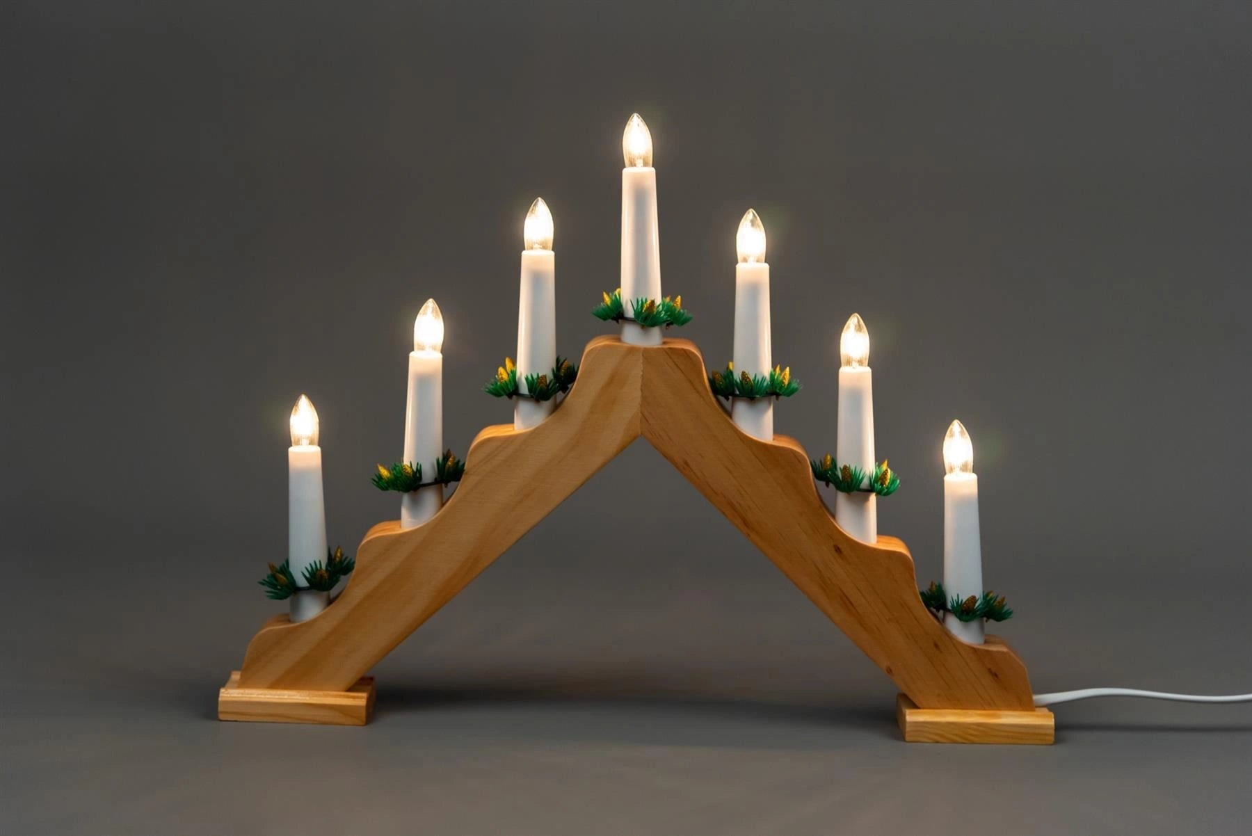 WOODEN CANDLE BRIDGE LIGHTS 7 BULB WINDOW CHRISTMAS DECORATION ARCH BRIDGE